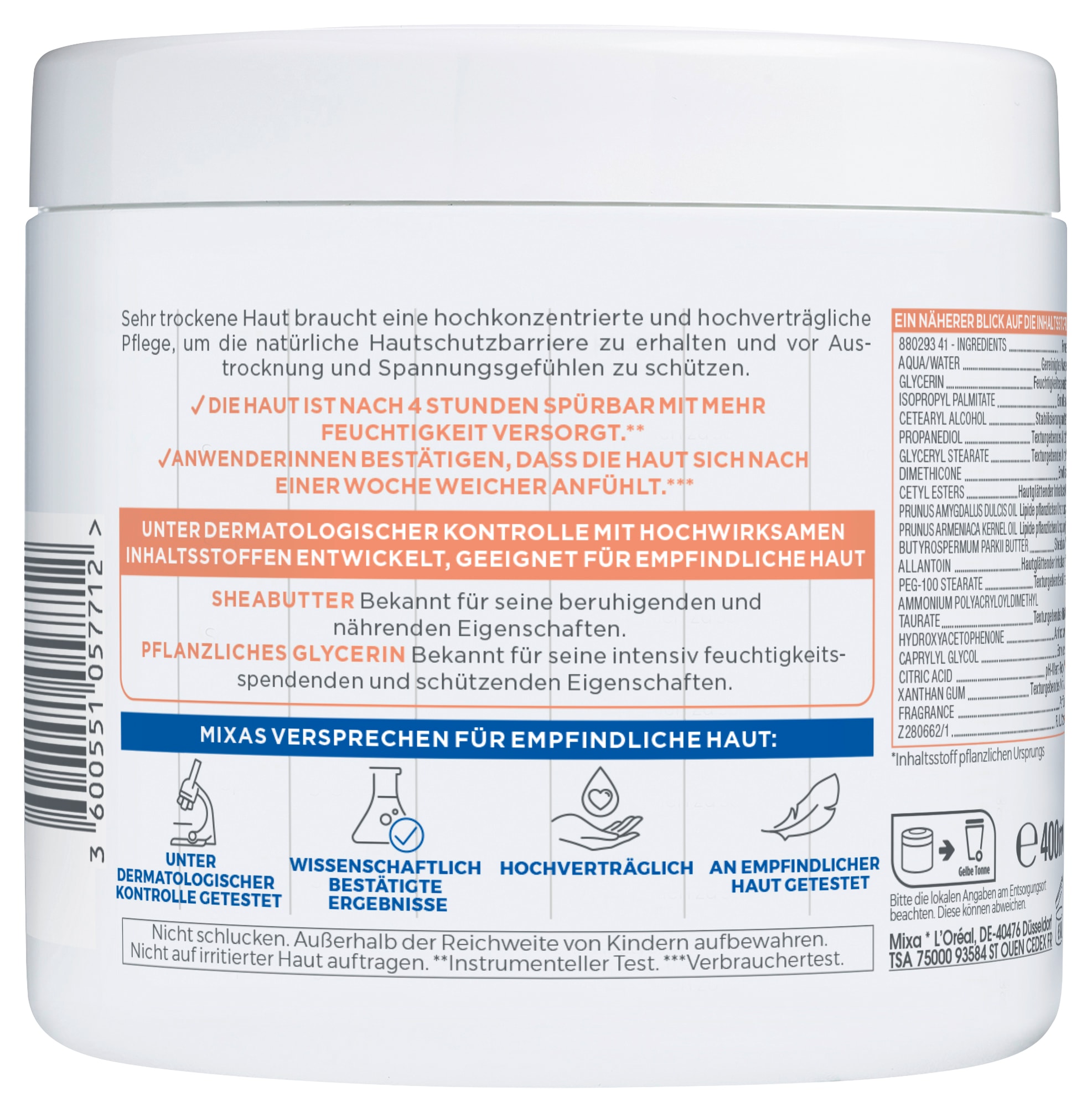 Mixa Körpercreme »MIXA SHEA INTENSIVE NÄHRENDE CREME« für sehr trockene Haut für Babys, Kinder und Erwachsene