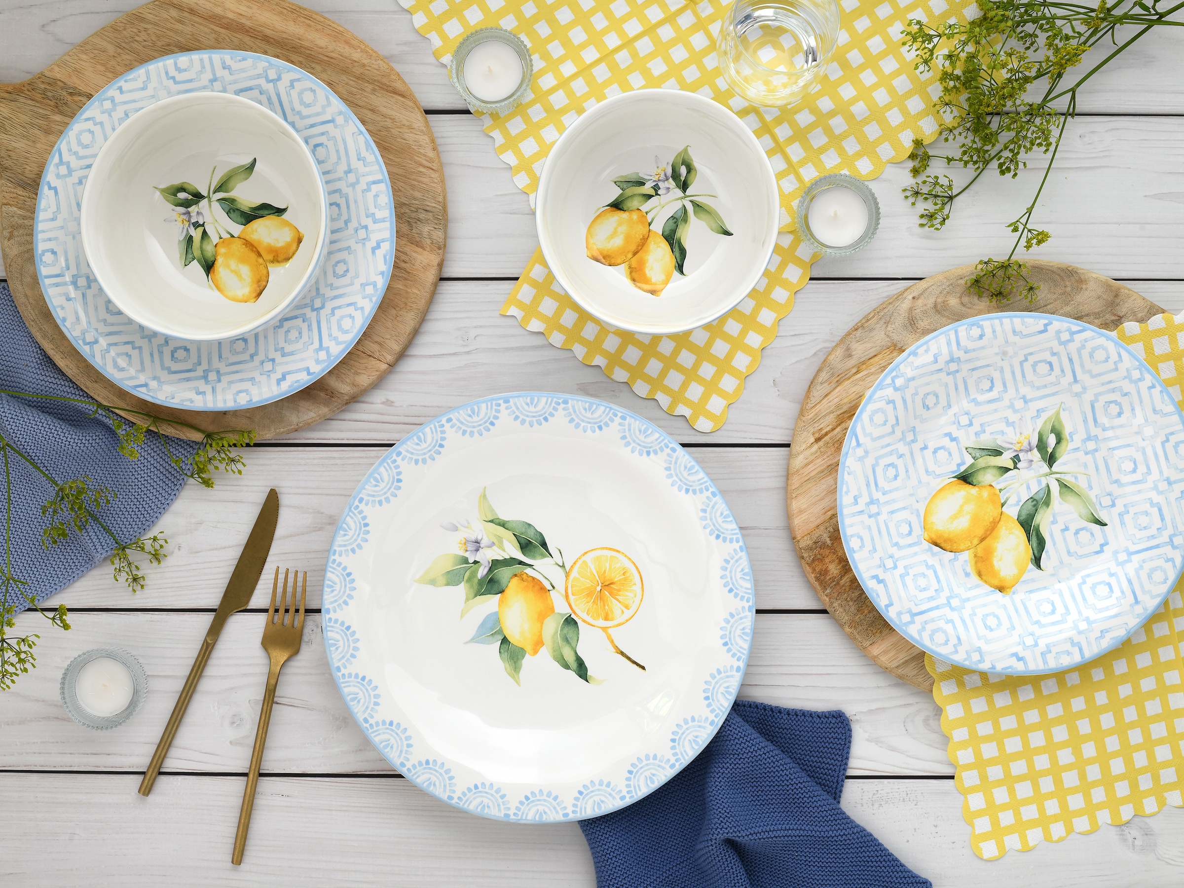 CreaTable Teller-Set »Lemoncello, Tellerset 12-tlg«, (Set, 12 tlg.), Handgemalte italienische Keramik