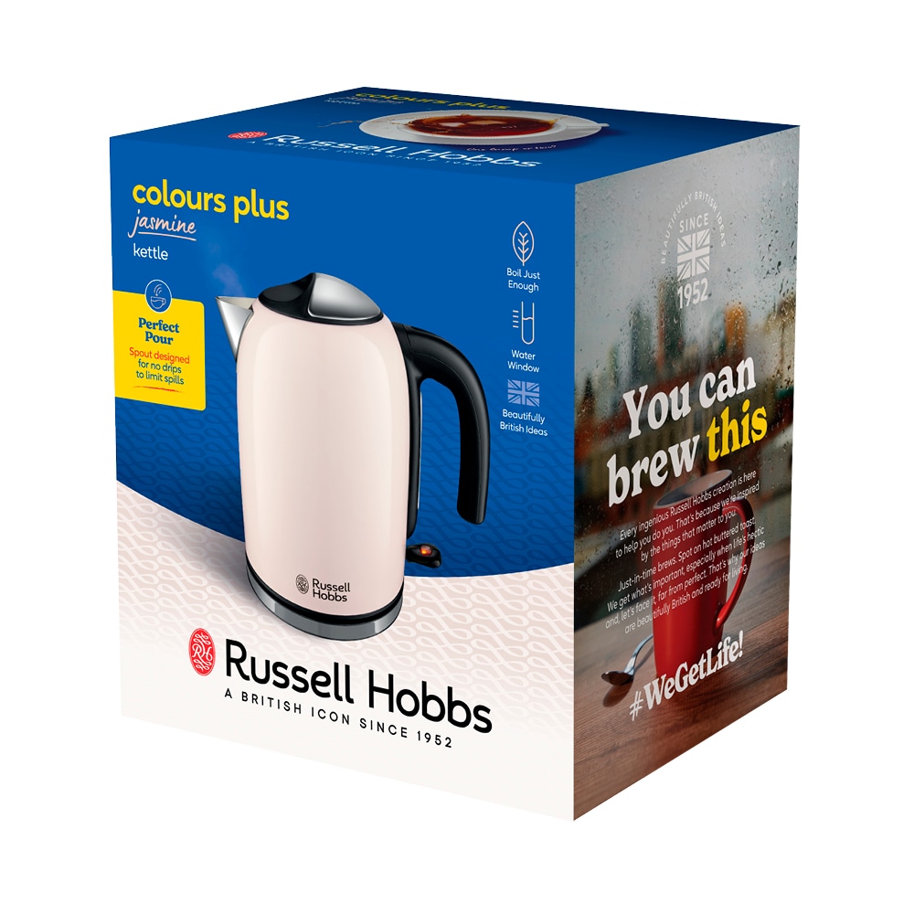 RUSSELL HOBBS Wasserkocher »Colours Plus+ Jasmine 28510-70« 1,7 l 2400 W Edelstahl, Schnellkochfunktion, Perfect-pour-Ausgustülle, Kalkfilter