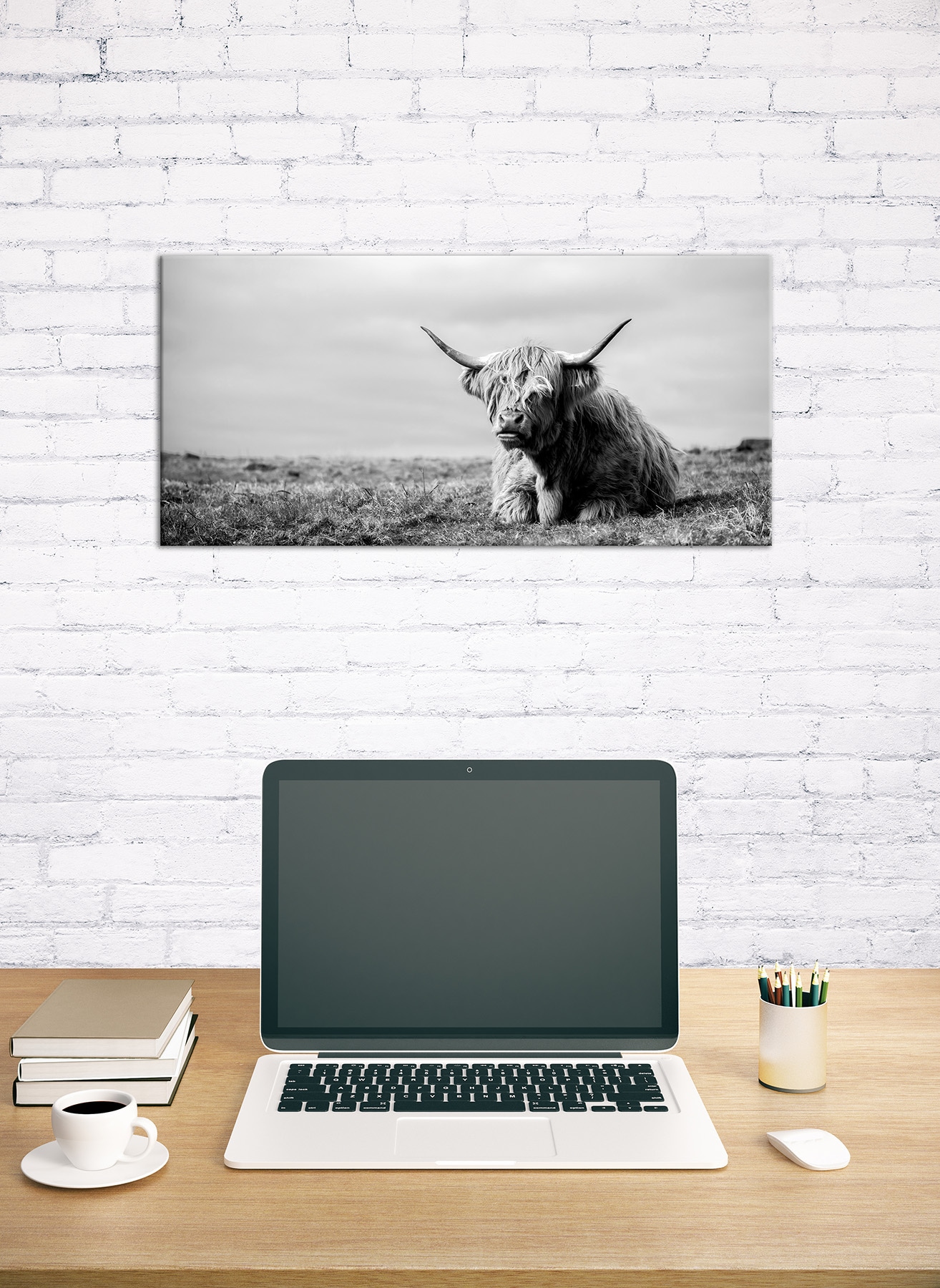 Bönninghoff Bild »HOCHLANDRIND LIEGEND 33x70 cm – Leinwandbild Keilrahmen Deko modern«