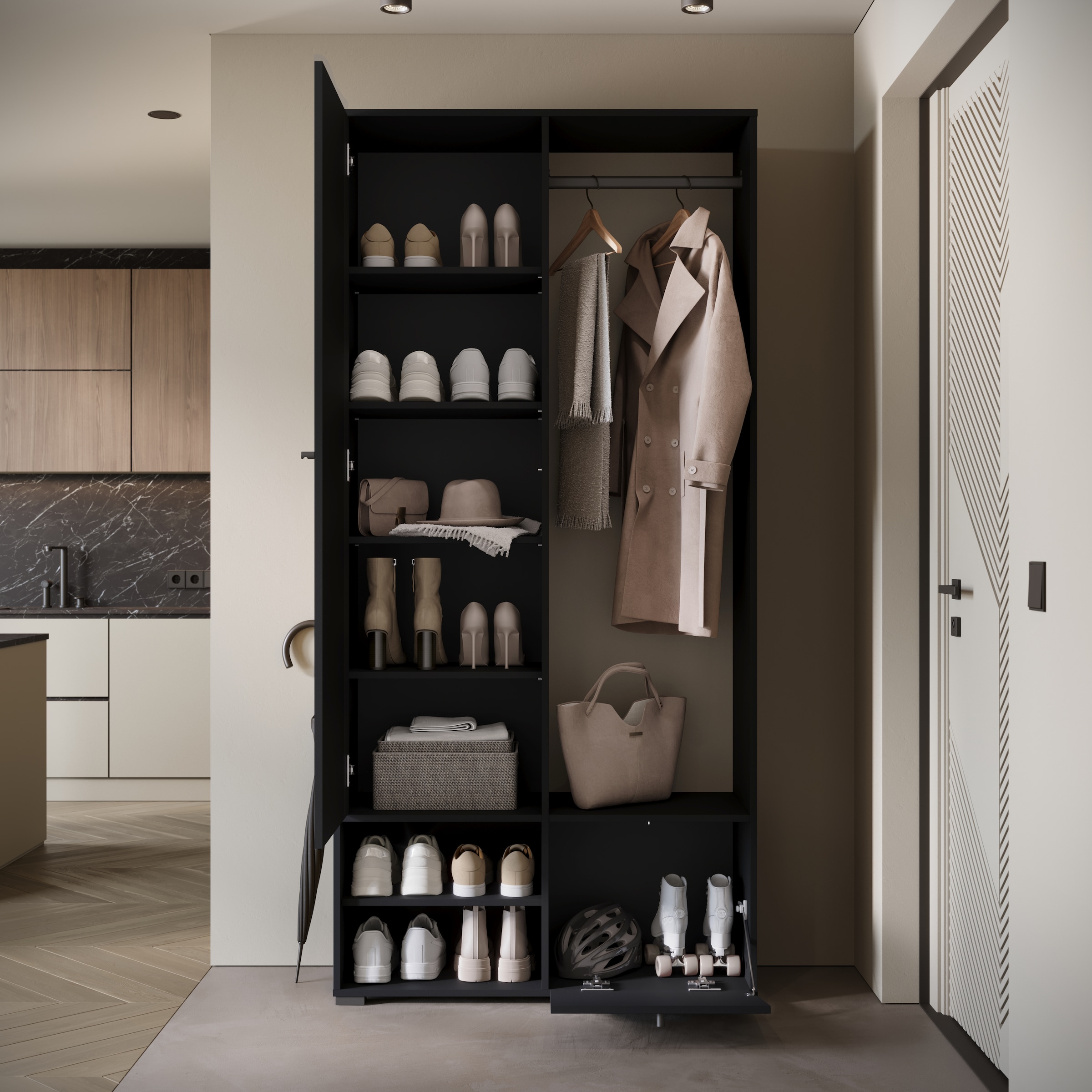 INOSIGN Garderobenschrank »DINO Kompaktgarderobe, Garderoben-Set DINO«, Mit Spiegel und Kleiderstange, 90 cm breit, Türanschlag wechselbar