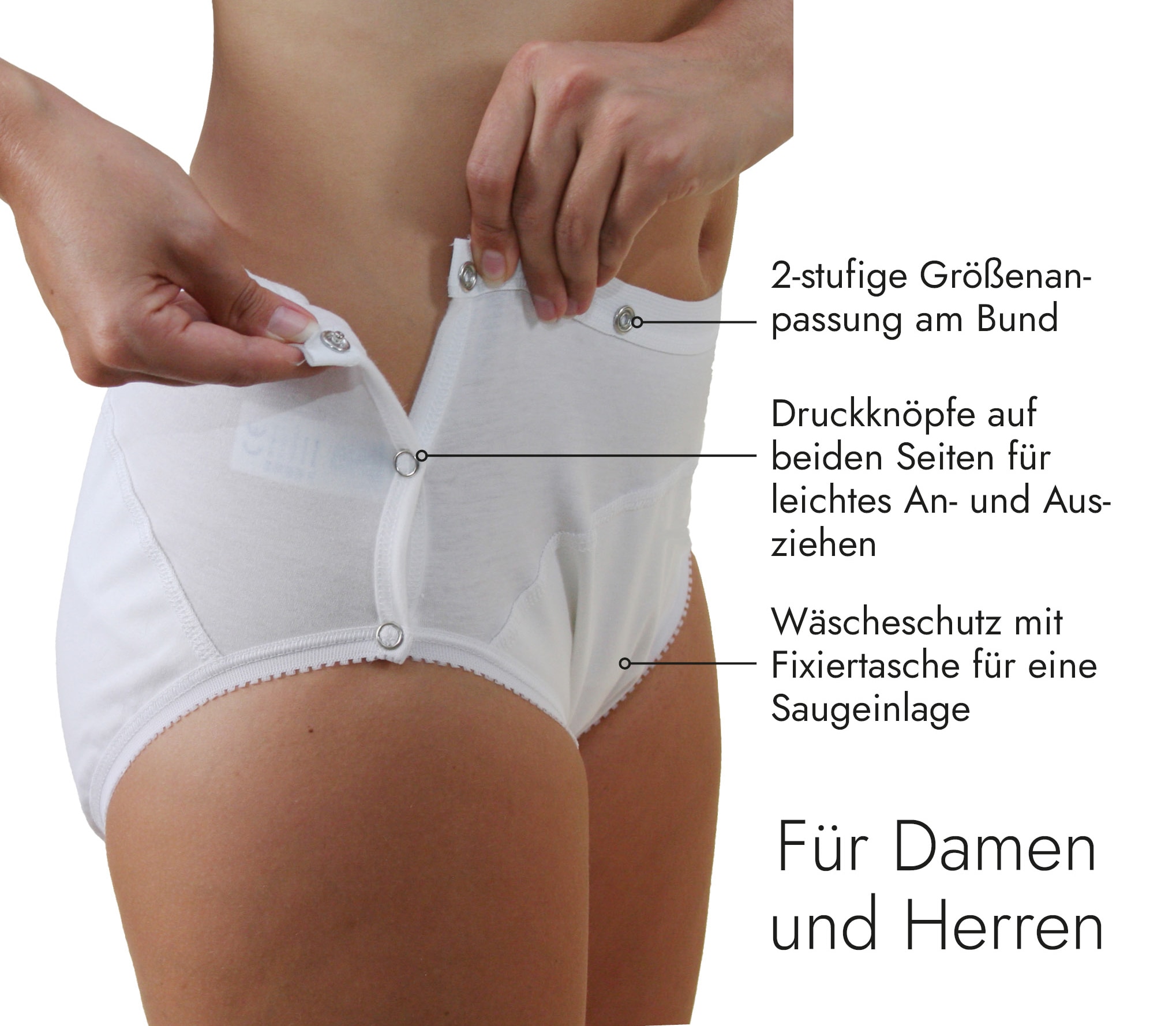 Hydas Inkontinenzslip »für Damen & Herren, knöpfbar für einfaches An- & Ausziehen, Baumwolle« Mit PO-Nässeschutz, extralangem Zwickel und Fixiertasche für Einlagen