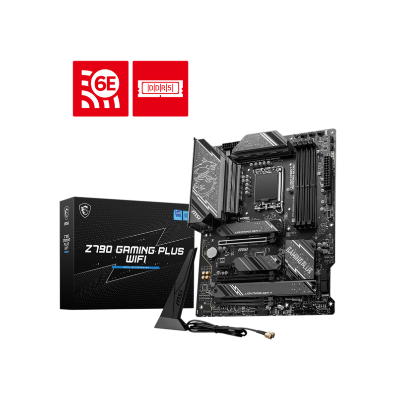 MSI Mainboard »Z790 GAMING PLUS WIFI« Grau-Schwarz Blitzschnelles Spielerlebnis: PCIe 5.0 Steckplatz, Lightning Gen 4 x4 M.2 mit M.2 Shield Frozr,...