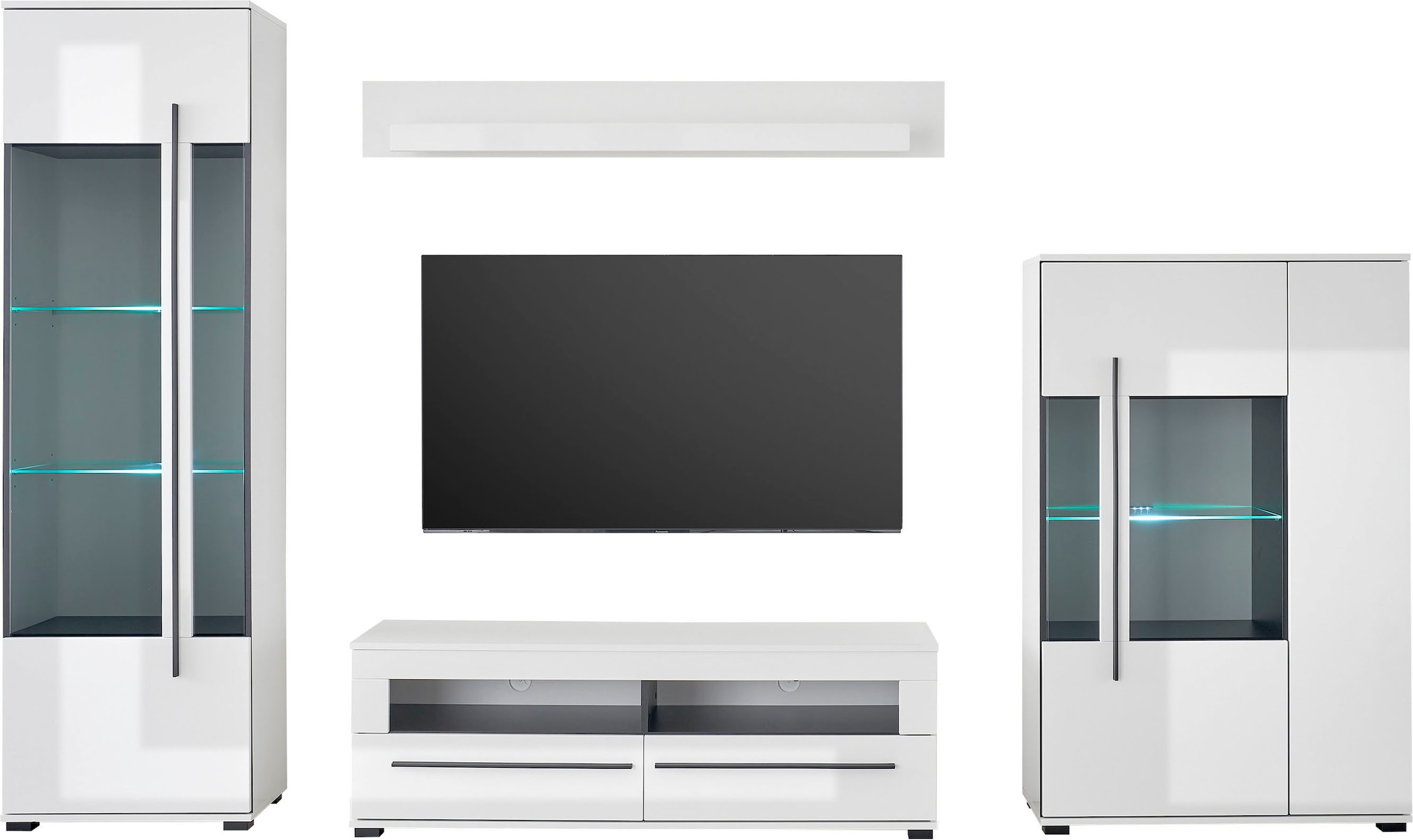 INOSIGN Wohnwand »Cantara, moderne Anbauwand, Wohnzimmer-Set, in Eiche Evoke oder Weiß«, (Set), enthält zwei Vitrinen, ein Lowboard und ein Wandboard