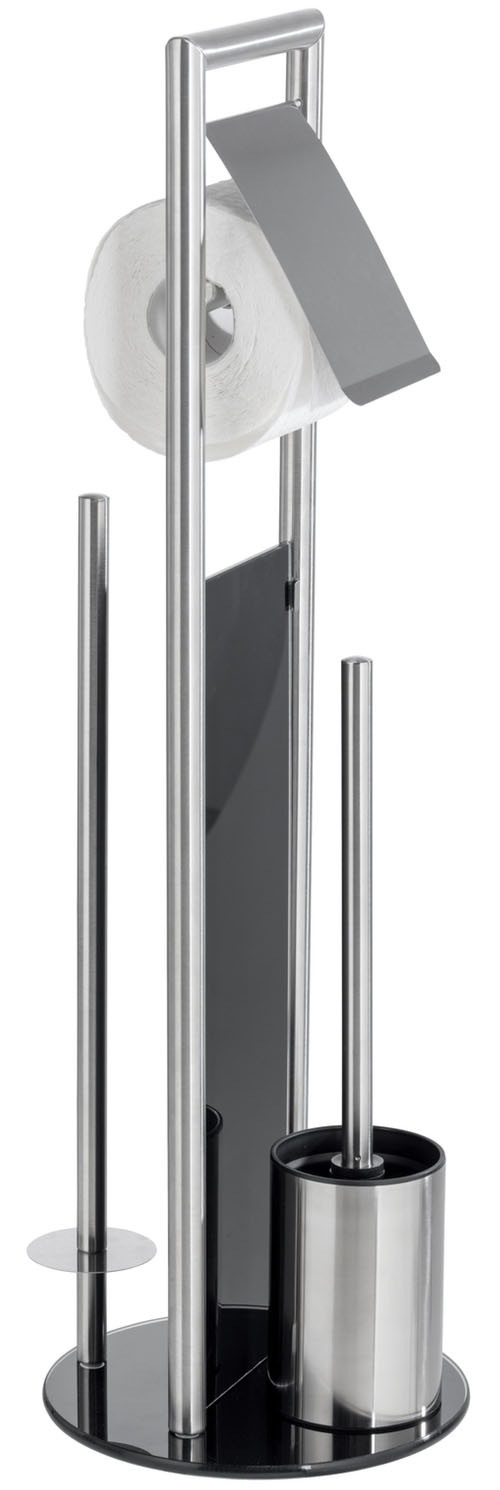 WENKO WC-Garnitur »Ravina« aus Edelstahl | Sicherheitsglas Stand WC-Garnitur, Toilettenpapierhalter, Rollenhalter & WC-Bürste
