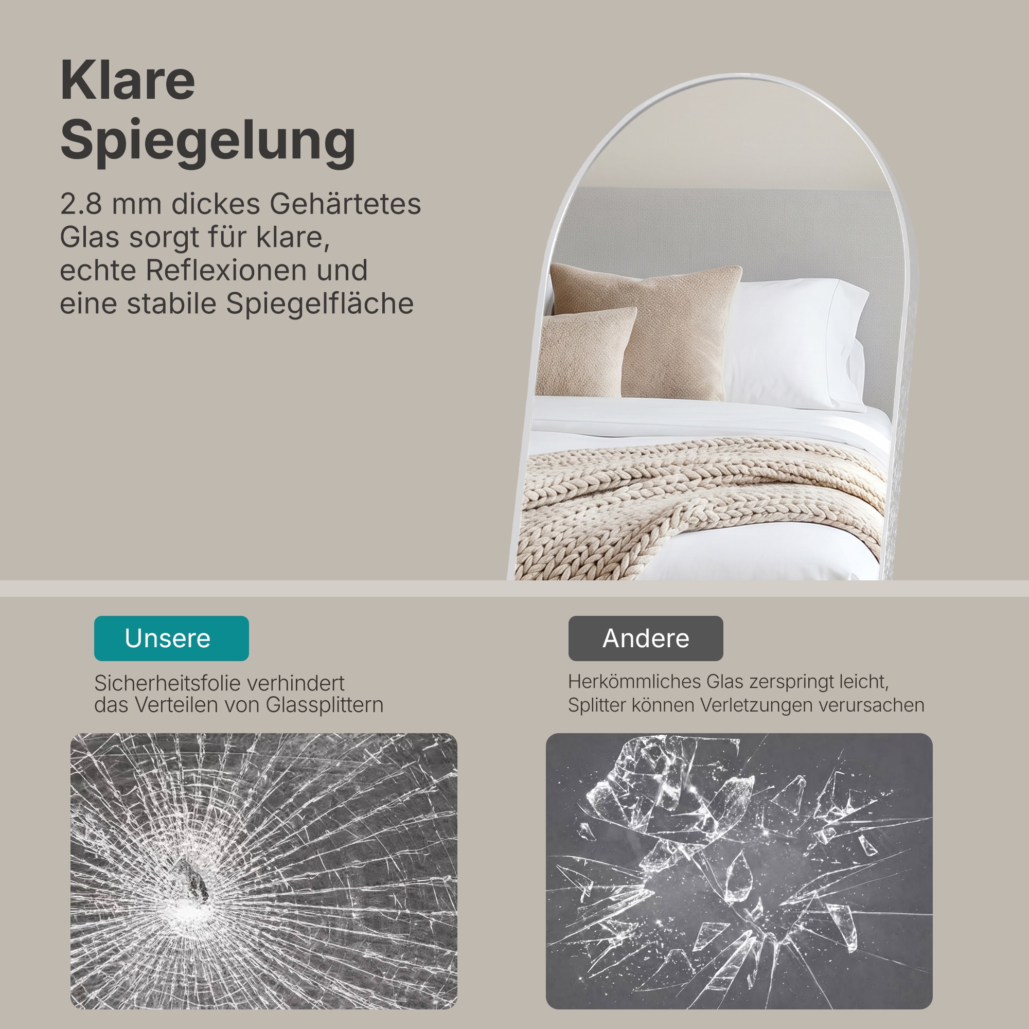 OTTO home Spiegel »Standspiegel Addrik, wahlweise in 2 Größen 150x40cm oder 180x60cm« Ganzkörperspiegel mit Sicherheitsglas, in verschiedenen Farben