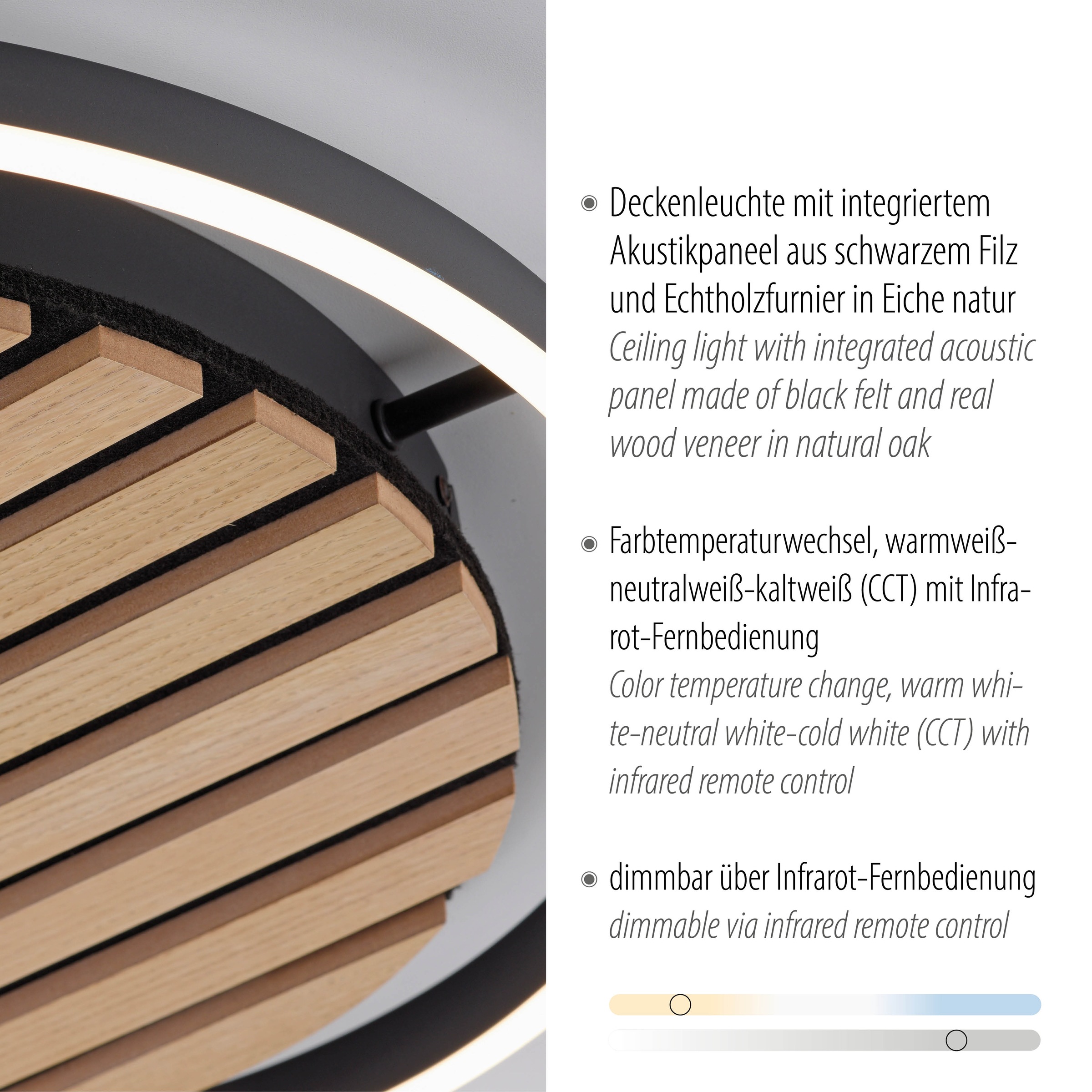 Leonique Deckenleuchte »Brialeen - Akustikpaneele«, 1 flammig, Leuchtmittel LED-Board | LED fest integriert, Akustikpaneel, CCT, Deckenlampe, Akustik, Holz, Paneele, Fernbedienung