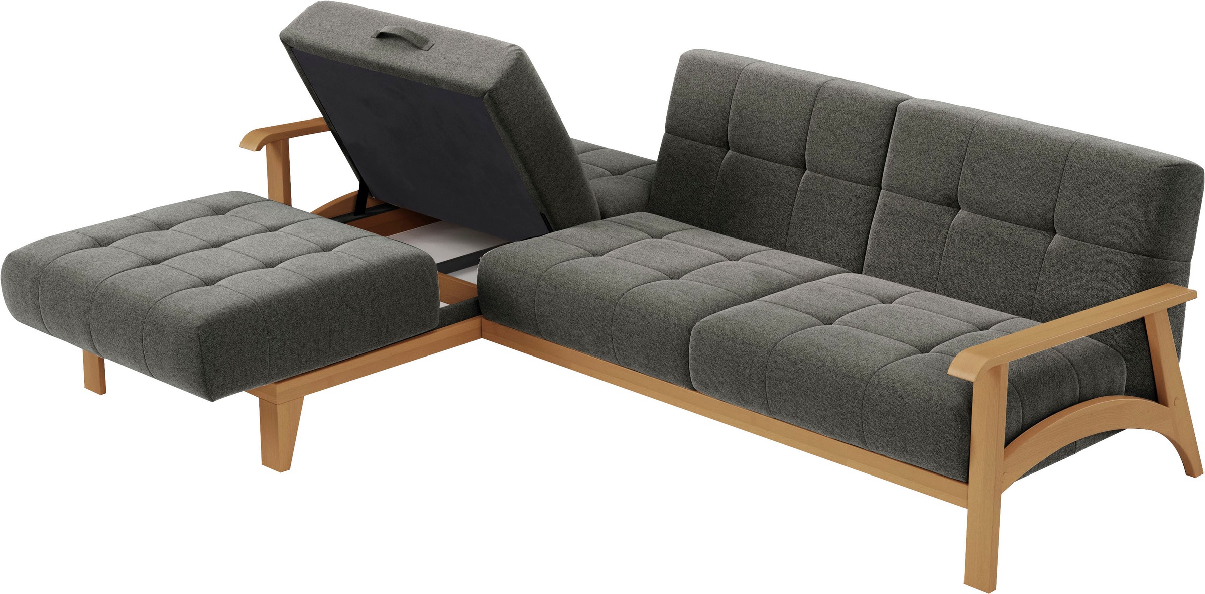 sit&more Ecksofa »Billund L-Form«, Armlehnen aus eichefarbigem Buchenholz, verschiedene Bezüge und Farben