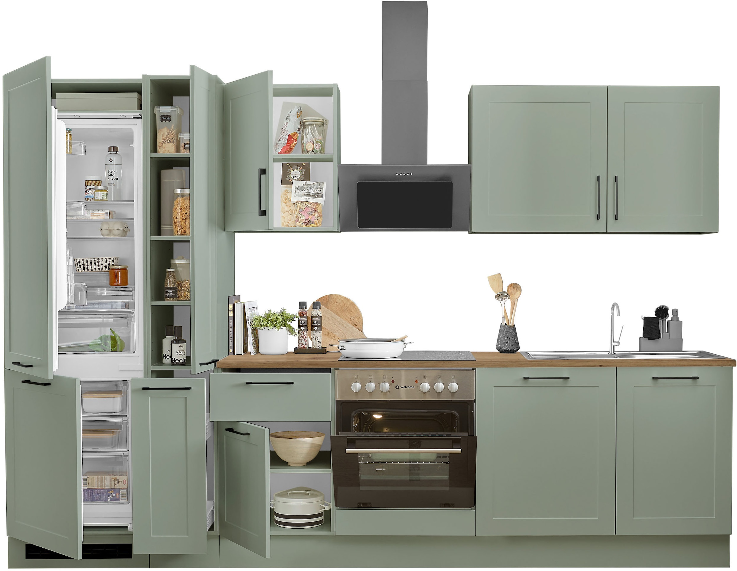 BASIC by Balculina Küchenzeile »Marsi«, Breite 310 cm, wahlweise mit E-Geräten, mit Soft-Close-Funktion