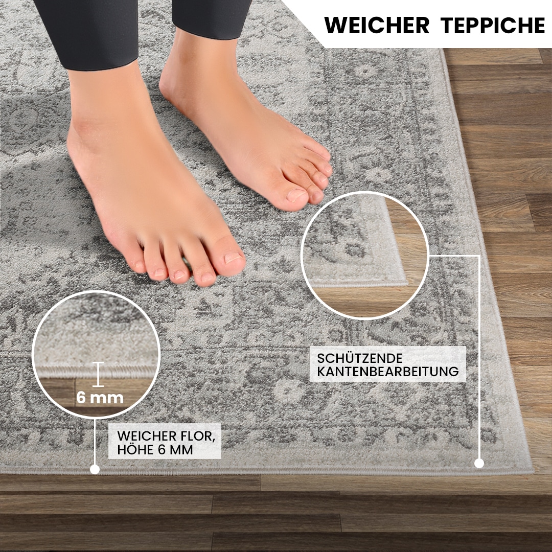 Livabliss Teppich »MENDOZA«, rechteckig, 8 mm Höhe, Vintage Orientteppich, Kurzflor Boho Wohnzimmerteppich, Läufer