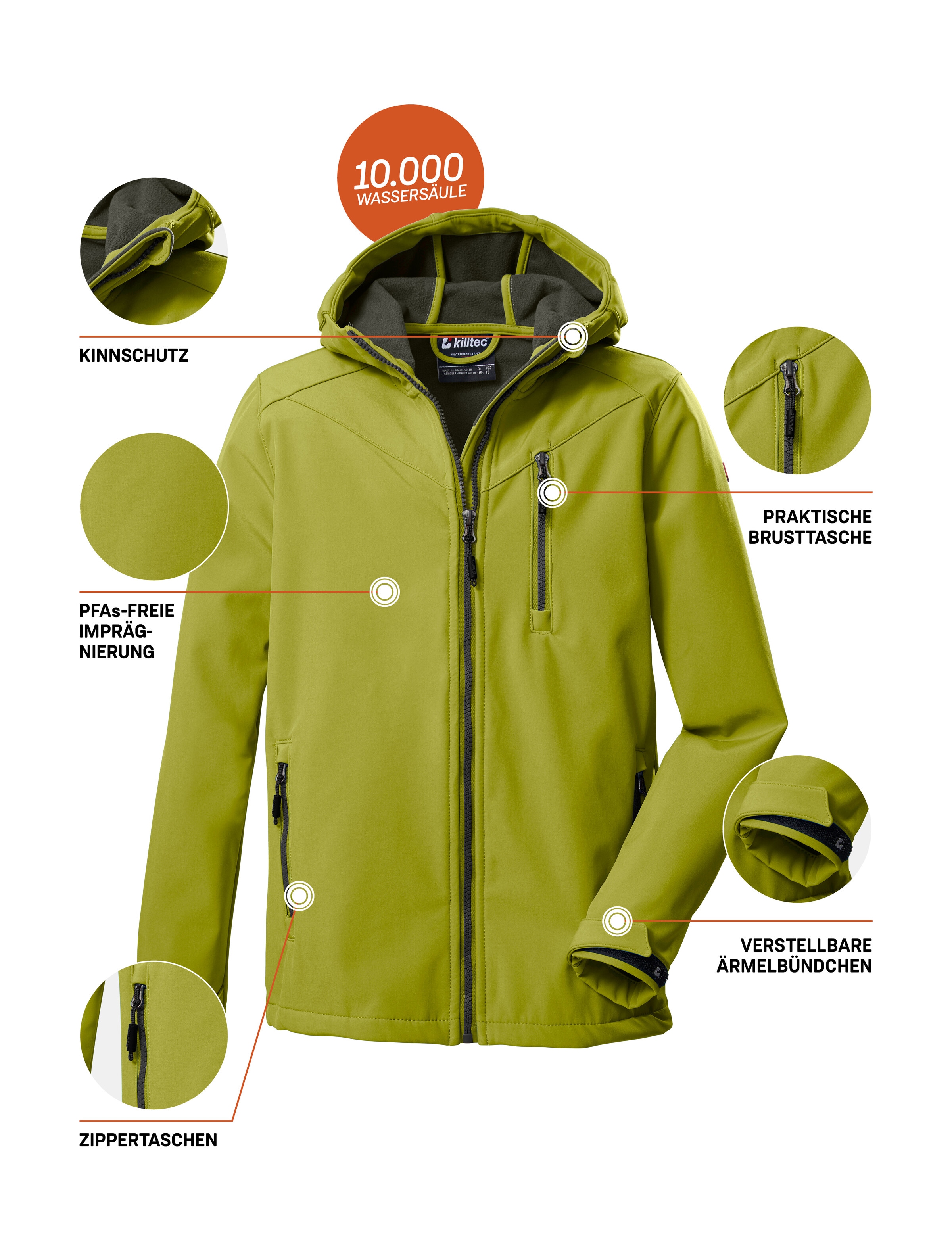 Killtec Softshelljacke »Boys Softshelljacke« Wasserabweisende Softshelljacke mit Kapuze, Fleece