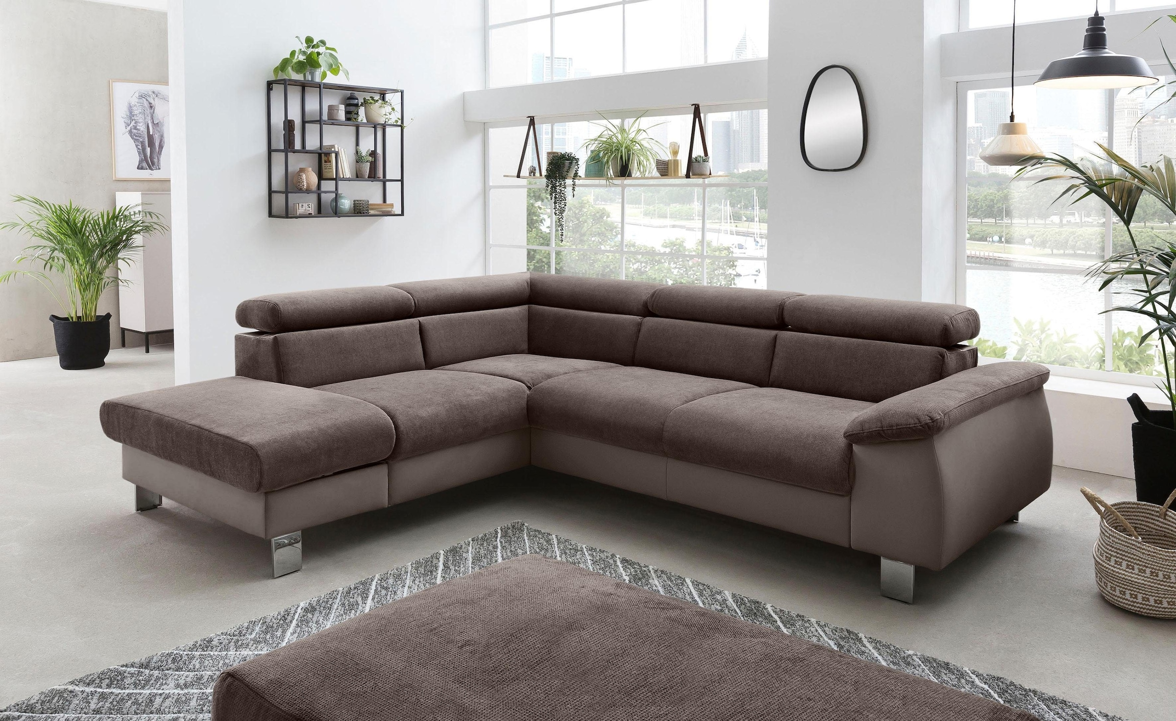 COTTA Ecksofa »Komaris L-Form mit Kopfteilverstellung«, wahlweise mit Bettfunktion, Bettkasten & Beleuchtung