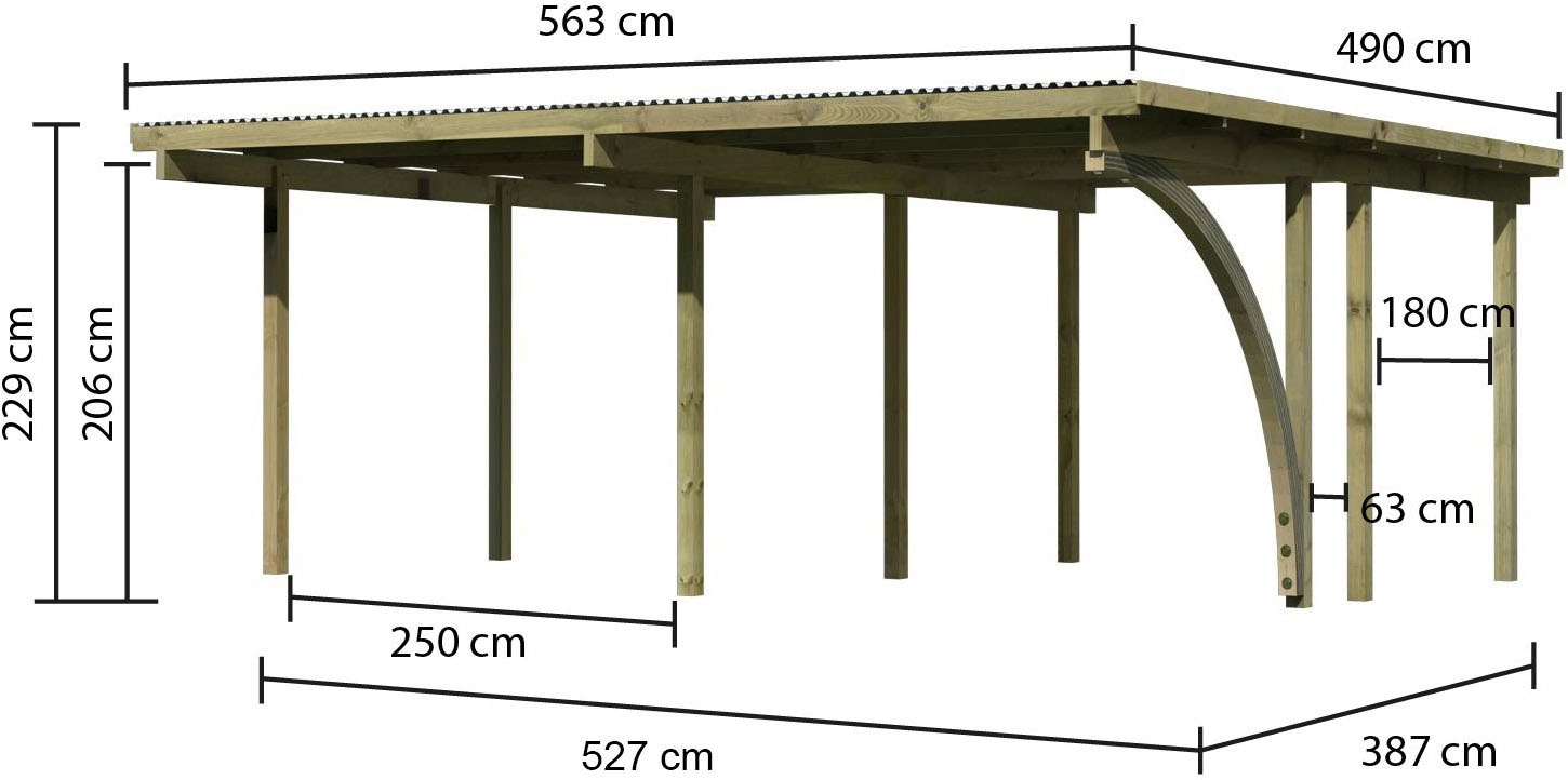 Karibu Doppelcarport »»ECO 1« Variante B, kesseldruckimprägniert«, Masivholz, 509 cm, KDI, aus Masivholz