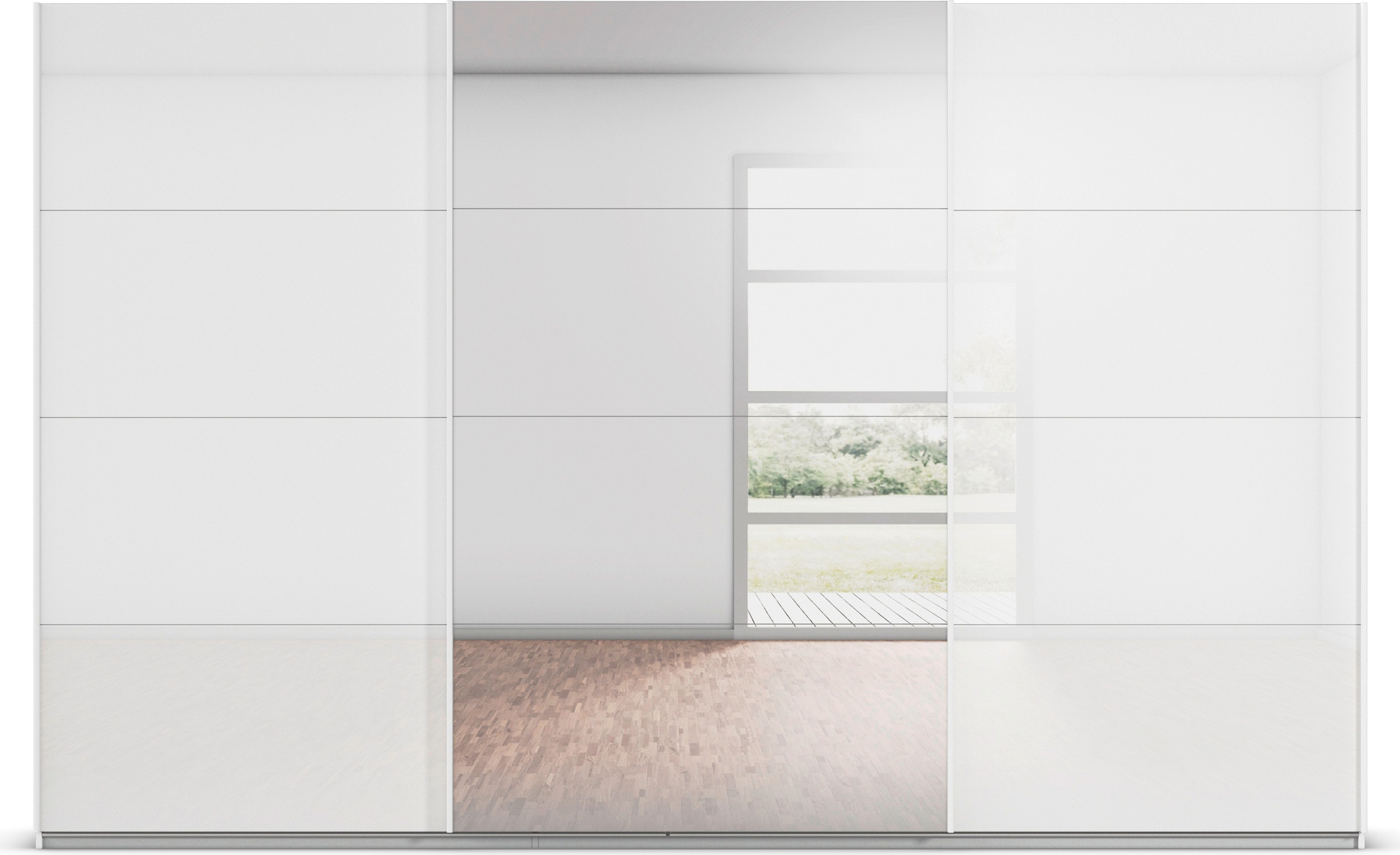rauch Schwebetürenschrank »Kleiderschrank Kleiderschränke Schrank Garderobe AGORDO mit Glasfront«, durchdachte Innenausstattung, in 4 Breiten und 2 Höhen MADE IN GERMANY