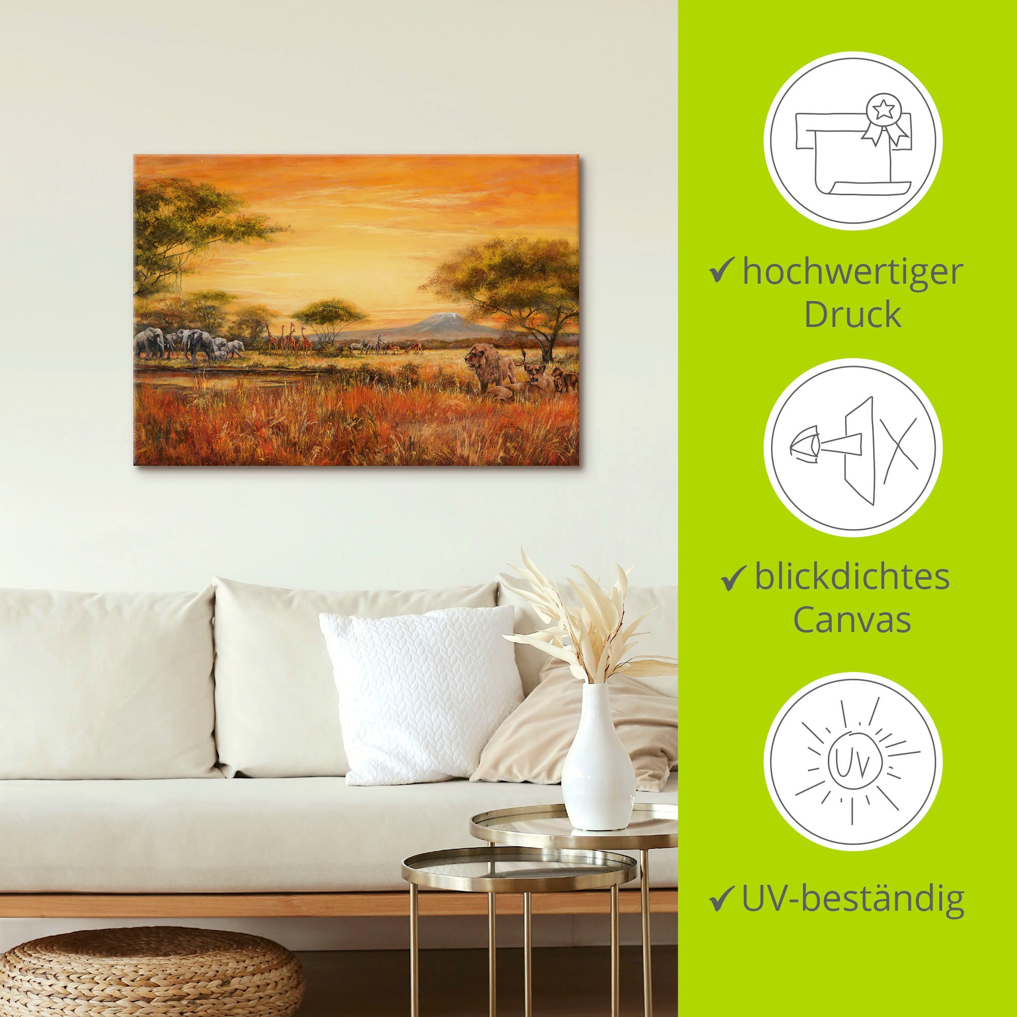 Artland Leinwandbild »Afrikanische Steppe mit Löwen« Afrika 1 Stk. tlg. als Alubild, Outdoorbild, Leinwandbild, Poster, Wandaufkleber