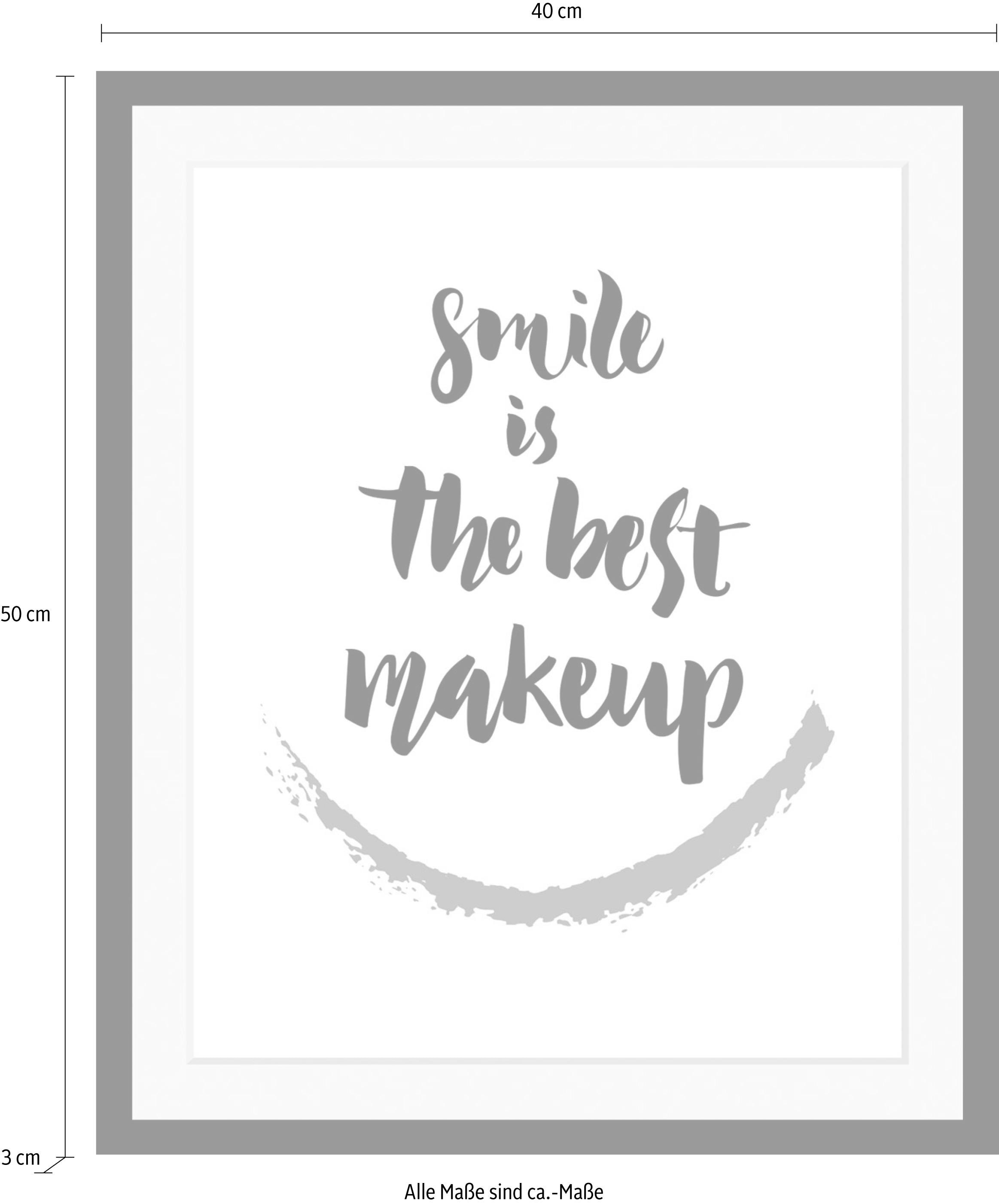 queence Bild »Smile« Motivationsbilder | Schriftzug | Schwarz-Weiß HD Premium Poster-Druck inkl. Holzrahmen