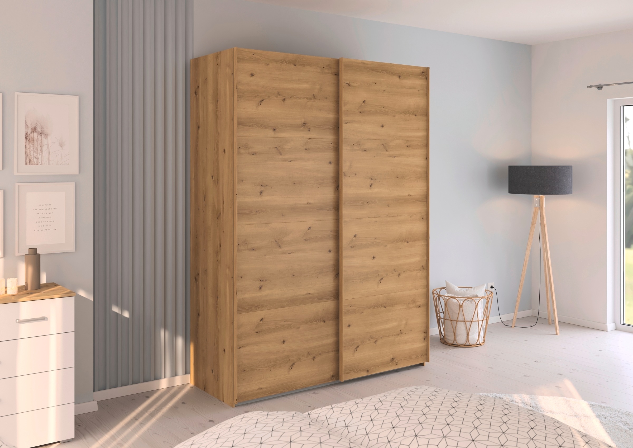 rauch Schwebetürenschrank »Kleiderschrank Schrank Garderobe Schlafzimmerschrank EVELYN«, in elegantem Stil, in 5 Breiten, Griffe in Korpusfarbe MADE IN GERMANY