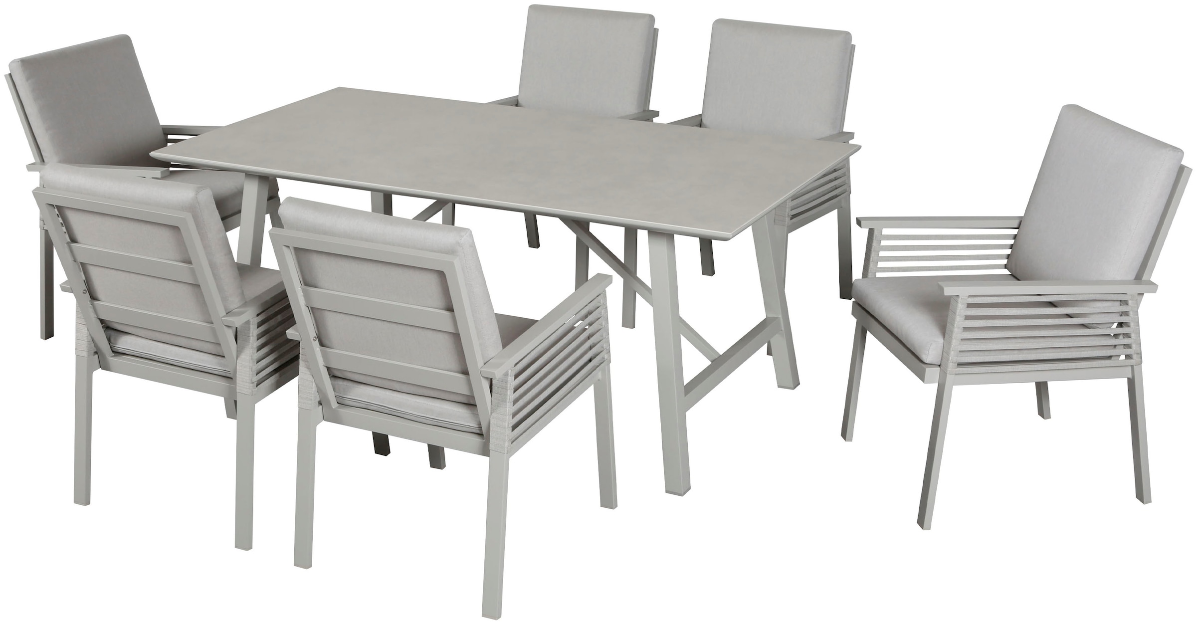 KONIFERA Garten-Essgruppe »Edessa, TOPSELLER!« Set, 6x Sessel, 6x Sitzauflagen, 6x Rückenauflagen,1x Tisch, 19 tlg. tlg. bestehend aus 6 Sesseln mit Auflagen, 1 Tisch