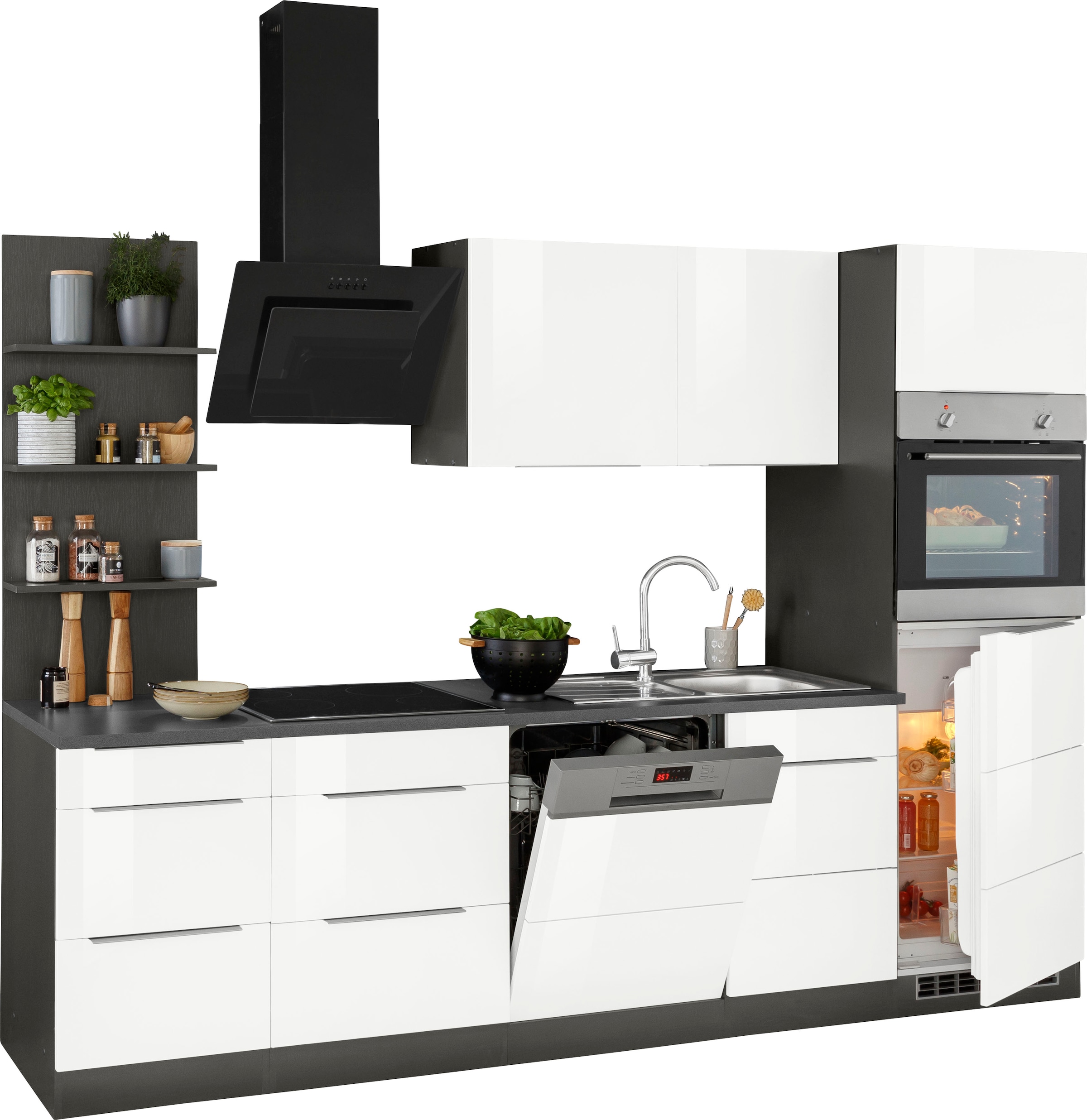KOCHSTATION Küchenzeile »KS-Brindisi Breite 280 cm«, wahlweise mit E-Geräten und Induktion, mit MDF-Fronten und Regal