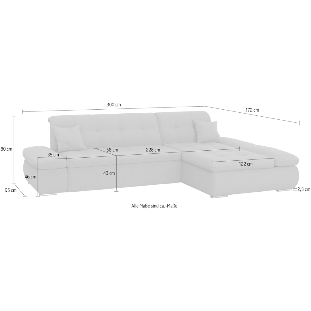 DOMO collection Ecksofa »Moric Schlafsofa B/T/H 300/172/80 cm, auch in Cord, L-Form«