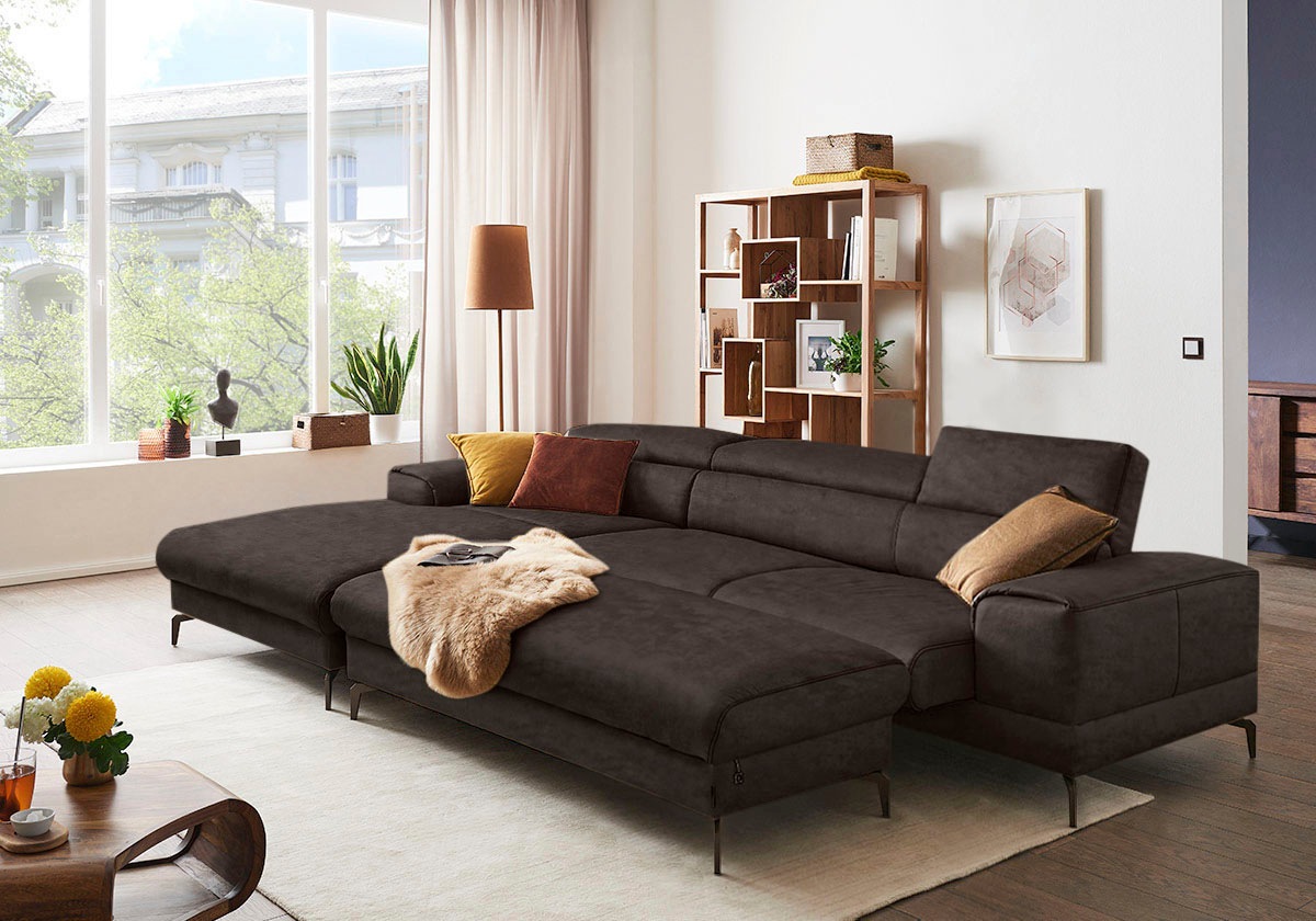 W.SCHILLIG Ecksofa »piedroo, Designsofa mit tollem Sitzkomfort, bequem und elegant, L-Form«, Kopfteilverstellung, wahlweise mit Sitztiefenverstellung, Breite 343cm