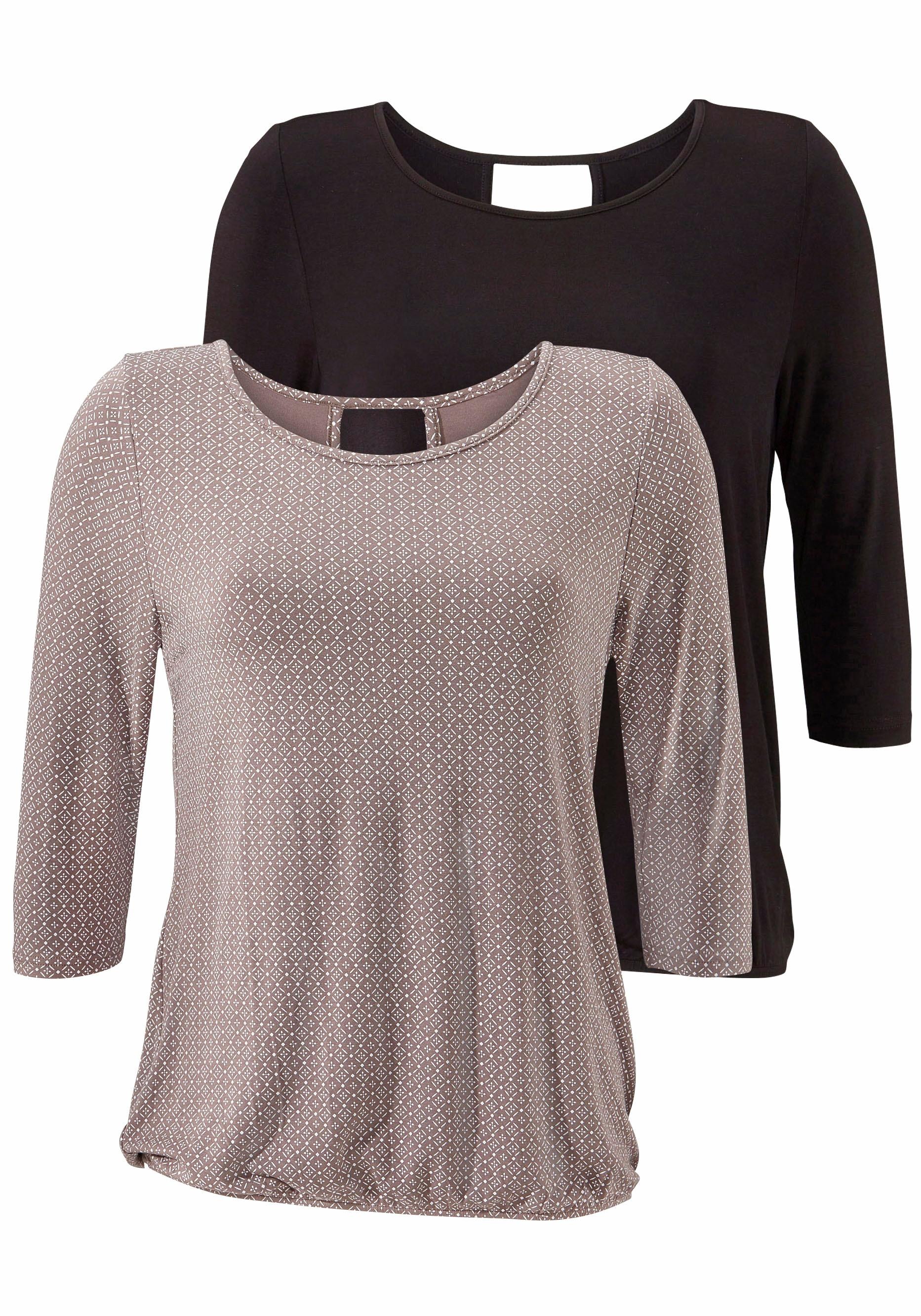 LASCANA 3/4-Arm-Shirt »mit modischem Cut-out«, (2er-Pack), aus weichem Viskose-Stretch