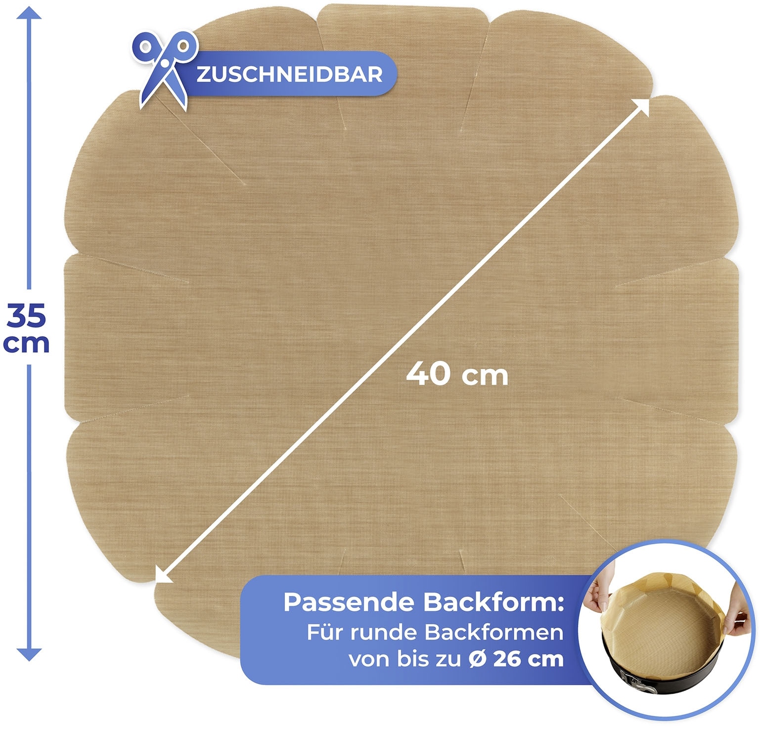 Maximex Backmatte »Antihaft-Zuschnitt«, (Set, 4 tlg.), für runde und eckige Backformen, wiederverwendbar