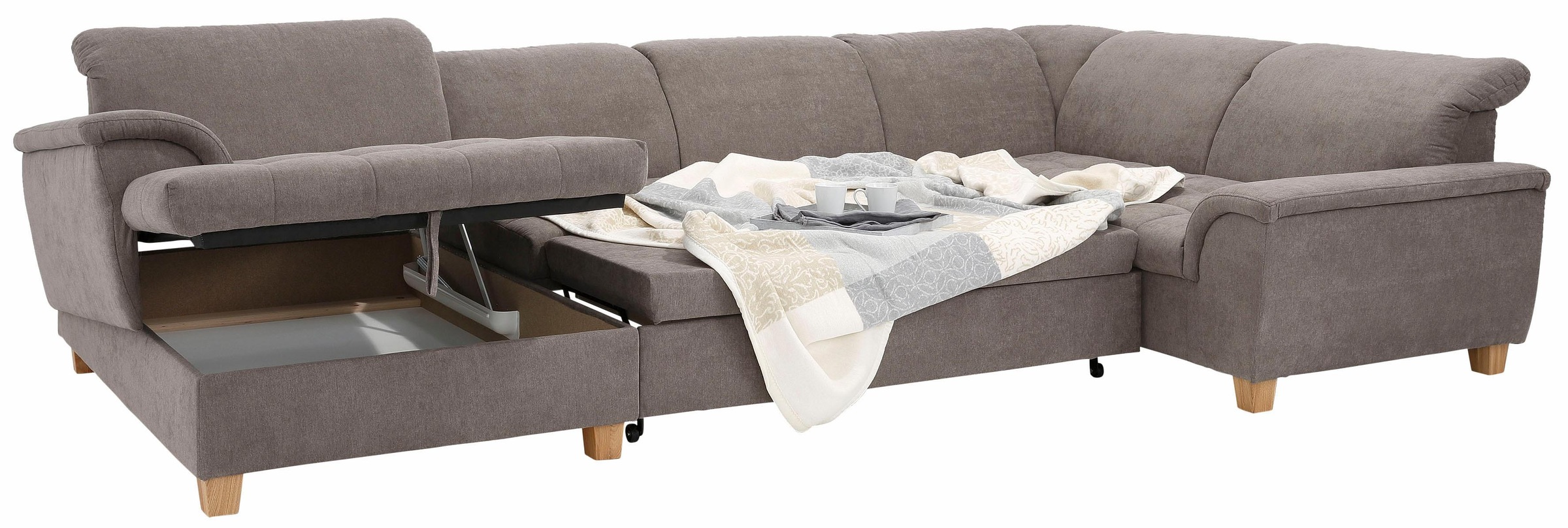 Home affaire Wohnlandschaft »Lyla U-Form«, wahlweise mit Rückenfunktion und zusätzlich mit Bett + Bettkasten