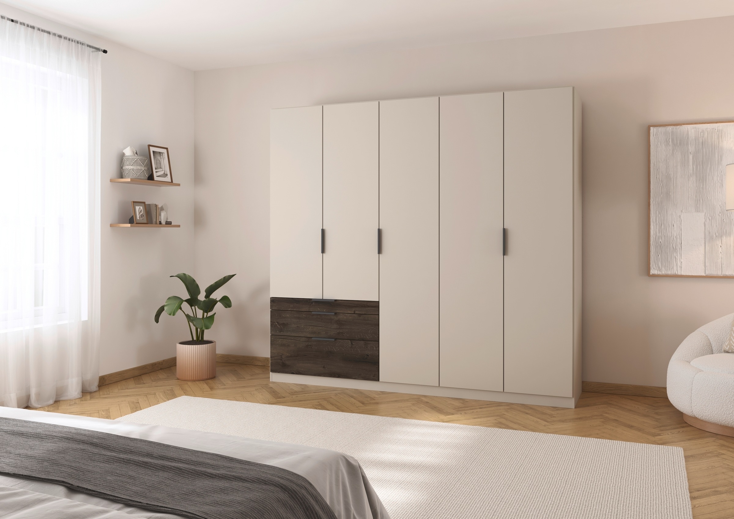 rauch Kleiderschrank »Drehtürenschrank Schrank Garderobe Schlafzimmerschrank KODA«, (oberer Schubkasten mit praktischer Inneneinteilung), mit asymmetrisch angeordneten Schubladen MADE IN GERMANY