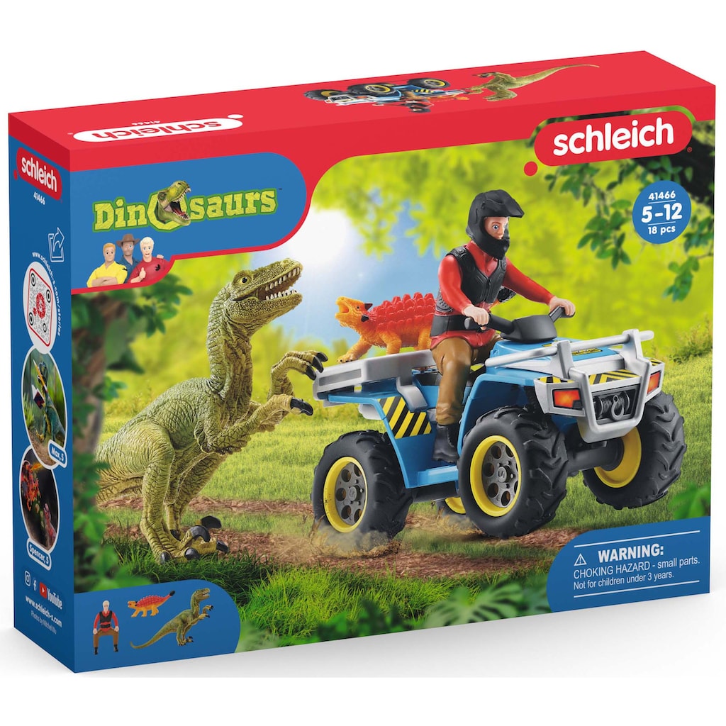 Schleich® Spielzeug-Quad »DINOSAURS, Flucht auf Quad vor Velociraptor (41466)«, (Set), Made in Europe