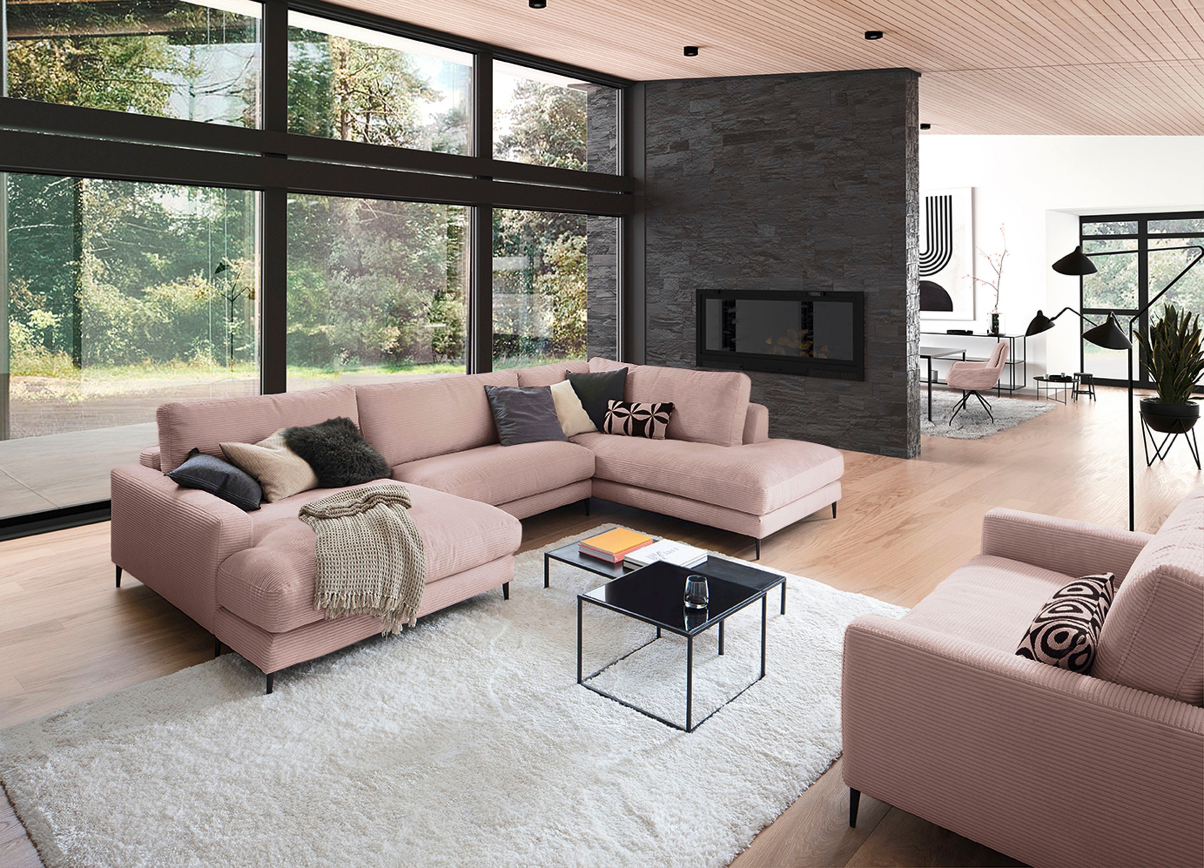 INOSIGN Wohnlandschaft »Downtown XXL B/T/H: 341/223/84 cm Loungemöbel zum Relaxen«, weicher Sitzkomfort, Cord-Bezug, weicher Sitzkomfort U-Form