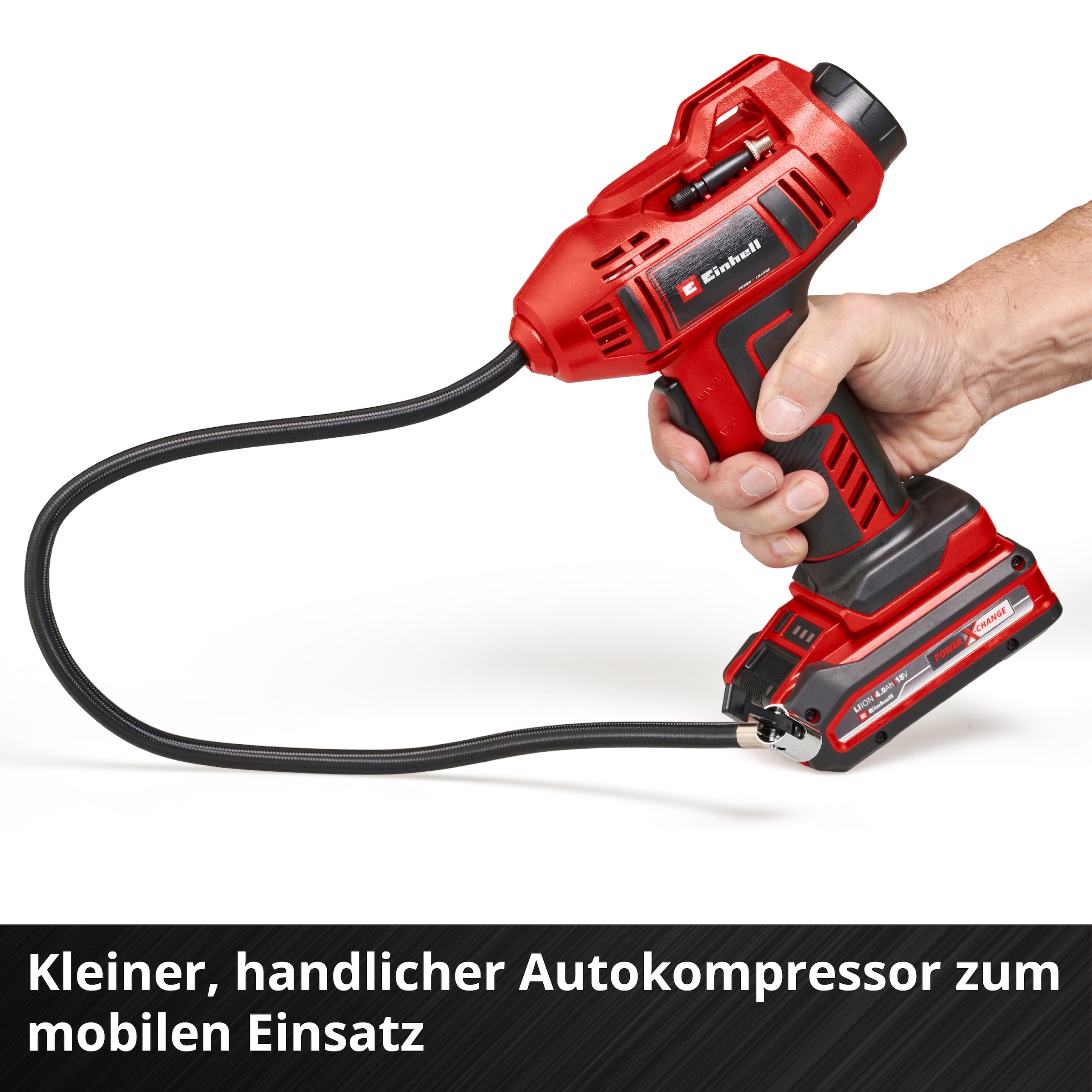Einhell Akku-Handkompressor »CE-CC 18 Li-Solo«, (Set, 5 tlg.), Inklusive 3-teiligem Adapter-Set, ohne Akku, ohne Ladegerät