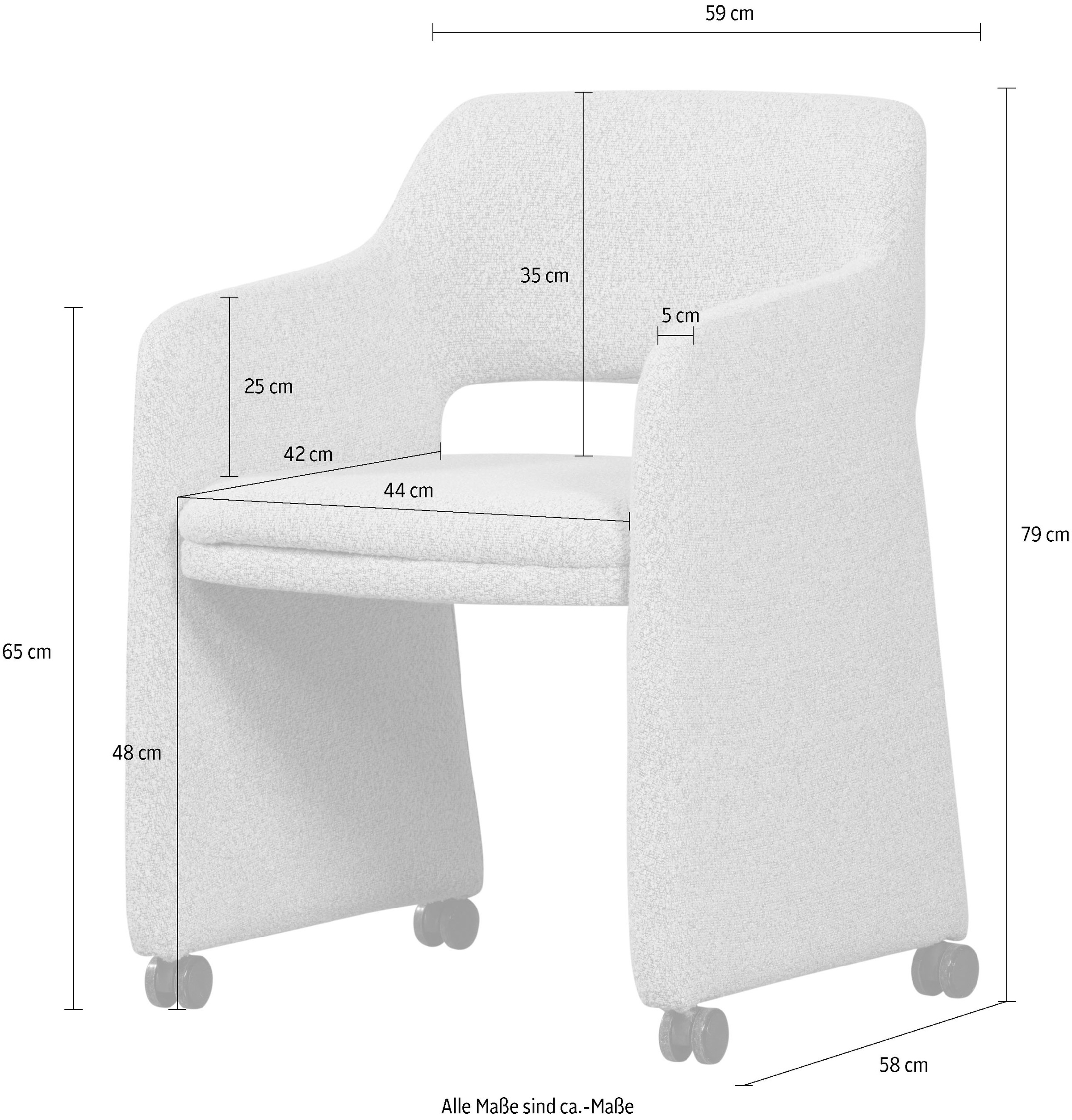 WOOOD Esszimmerstuhl »Lyric mit Ceyo-Bouclé-Bezug und Rollen B 59 x T 58 x H 79 cm« () Tragkraft 120 kg, Hohe Verschleißfestigkeit, montiert geliefert