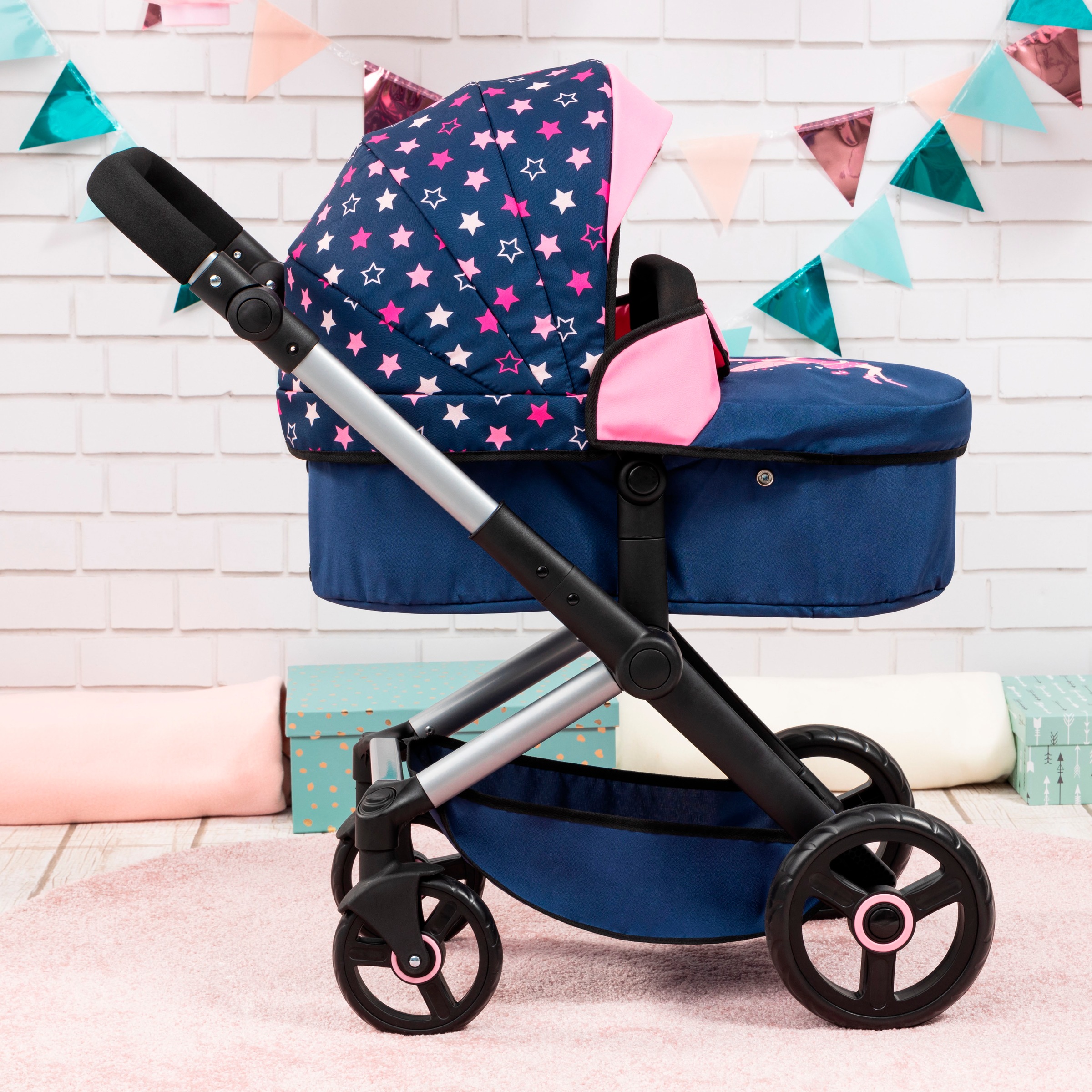Bayer Kombi-Puppenwagen »Xeo, blau/pink Sternchen«