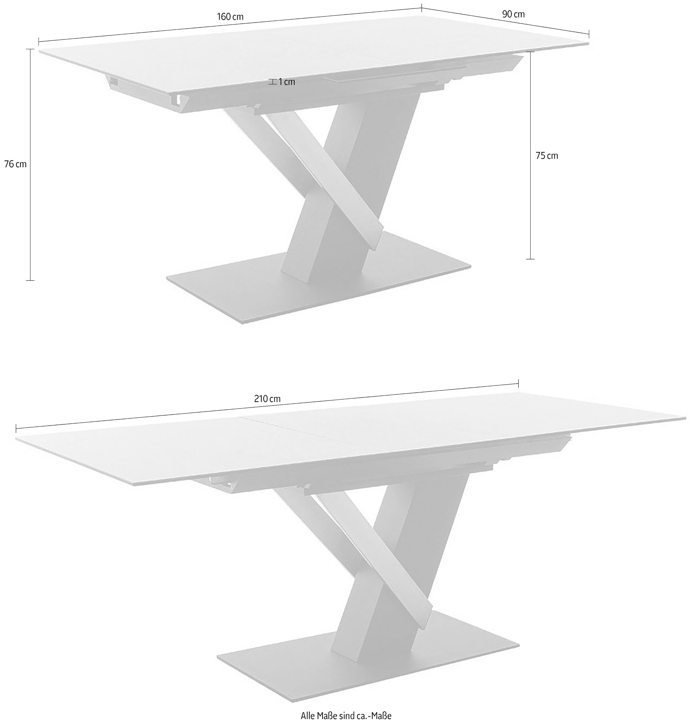 MCA furniture Esstisch »MASSARO Tisch mit Säule 160-210 cm«, (Einzelstück), Keramik, Metall, Synchronauszug, ausziehbar, 6-8 Pers.