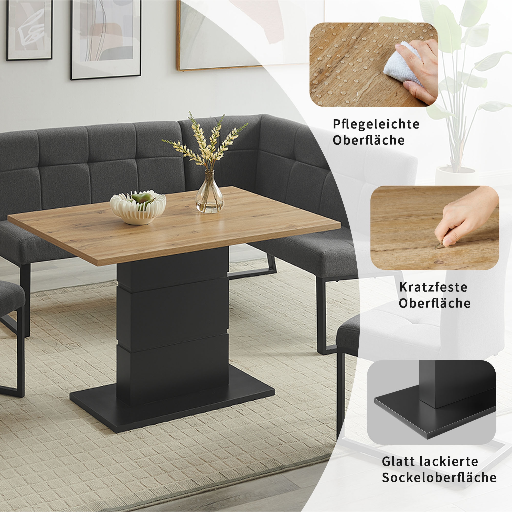 OTTO home Eckbankgruppe »Geranie, Sitzgruppe, Eckbank links und rechts montierbar« Set, Gruppe bestehend aus Eckbank, Esstisch 120 cm, zwei Freischwinger, 4 Stk. tlg. Eckbank wahlweise links und rechts montierbar