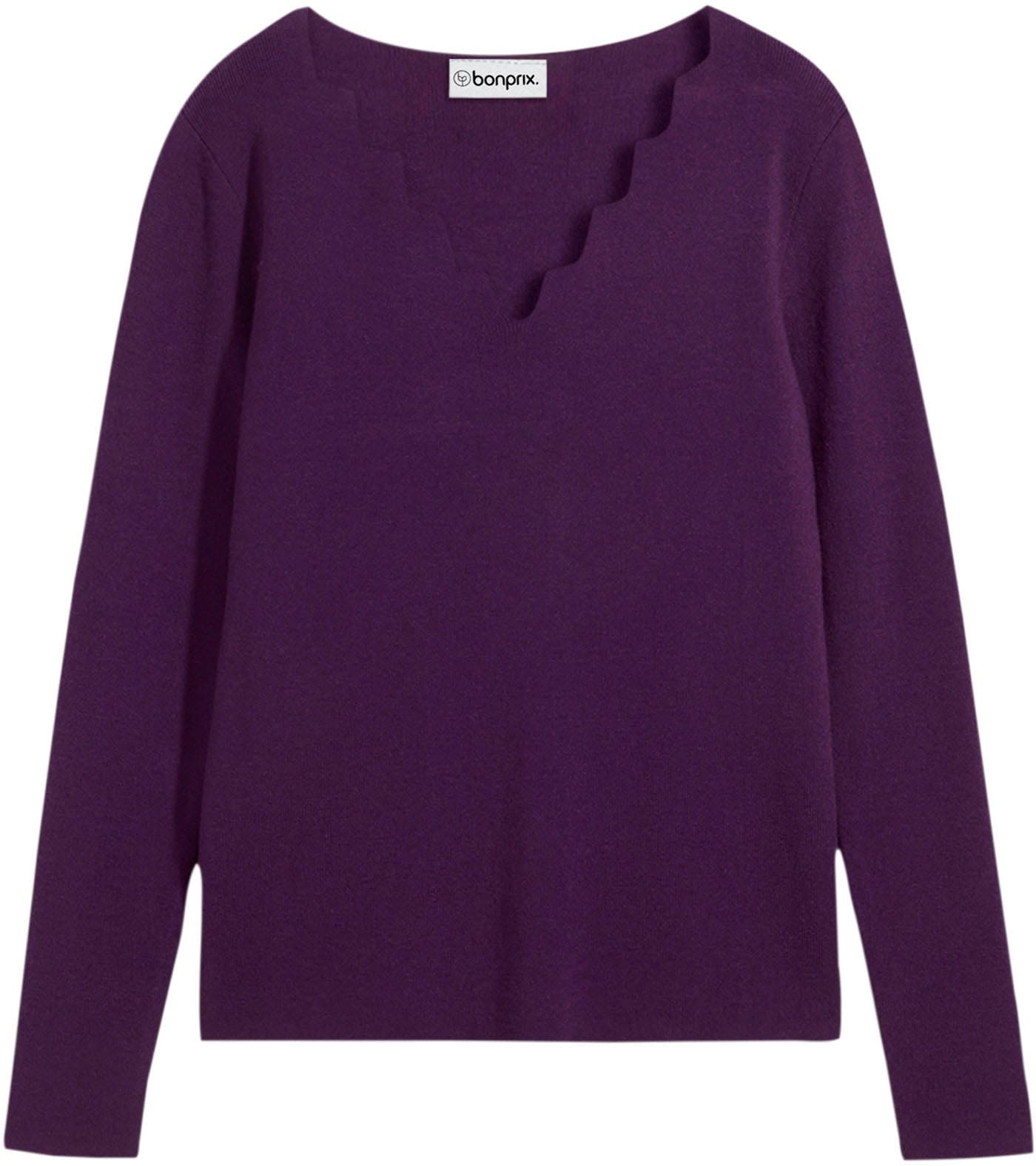 bonprix Strickpullover »Feinstrickpullover aus fließendem Viskose-Mix« aus weichem Viskose-Mix, mit tollem Wellenausschnitt, Slim fit