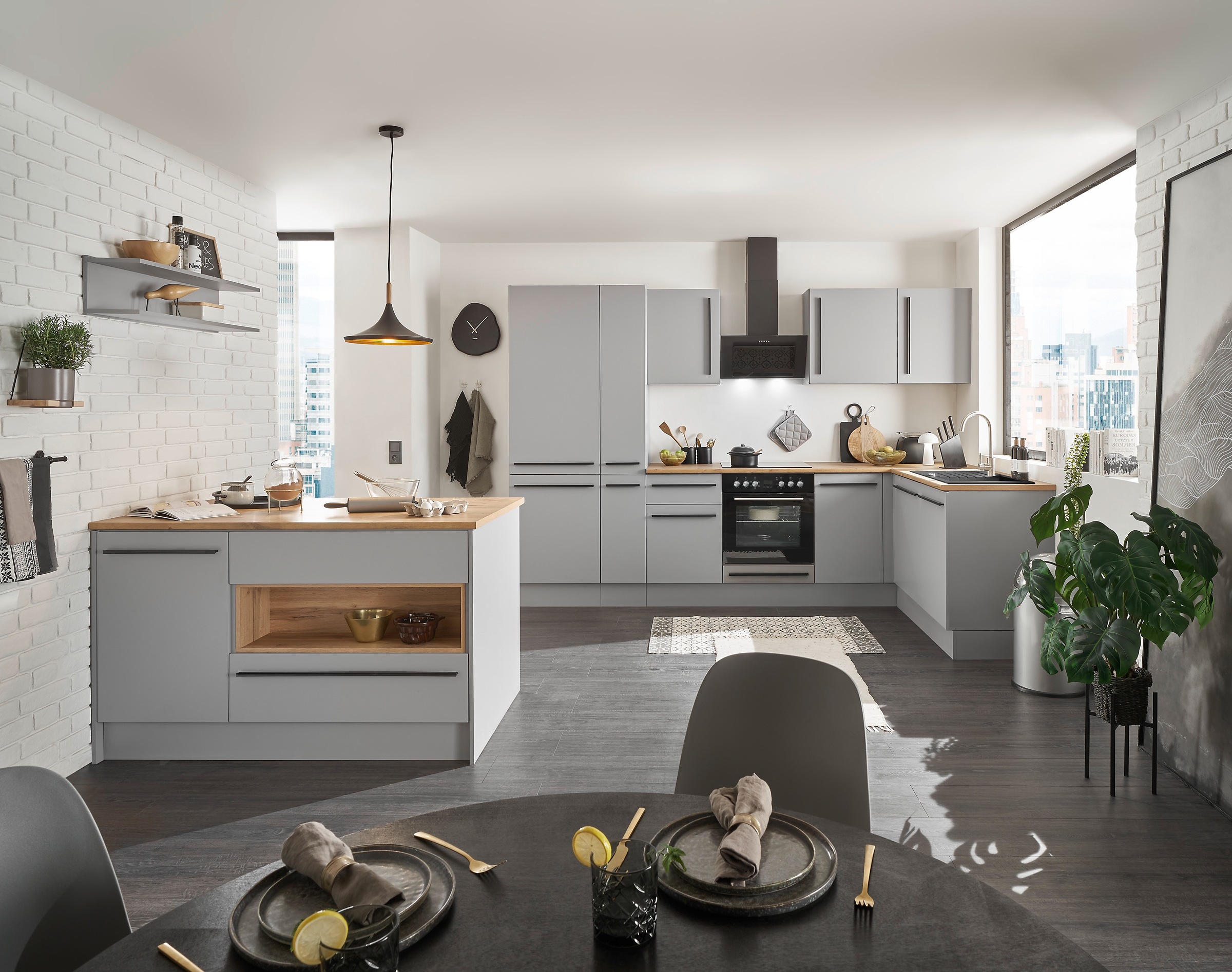 BASIC by Balculina Winkelküche »Denver, Küche BxHxT 310/115 x 211 x 60«, Breite 310 cm, wahlweise mit E-Geräten und Induktion