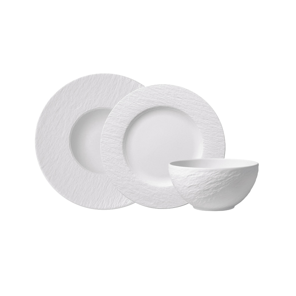 Villeroy & Boch Geschirr-Set »Manufacture Rock blanc«, (Set, 6 tlg., 2x Dessertschale 430ml, 2x Speiseteller 27cm, 2x Pastateller 28cm), Made in Germany, Fine China Porzellan
