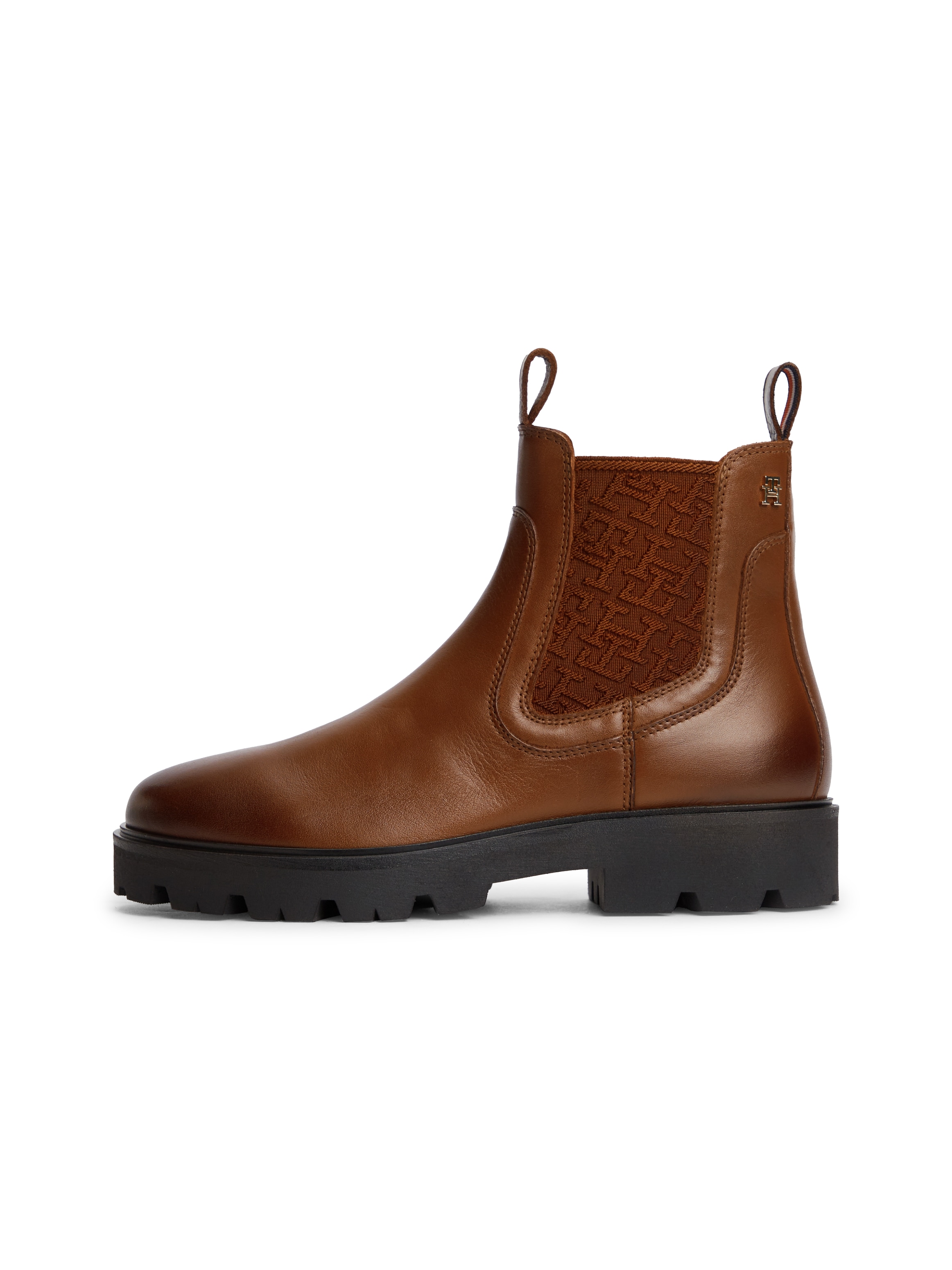 Tommy Hilfiger Chelseaboots »TH MONOGRAM LEATHER CHELSEA BOOT«  Blockabsatz, Schlupfboots, mit beidseitigem Stretcheinsatz