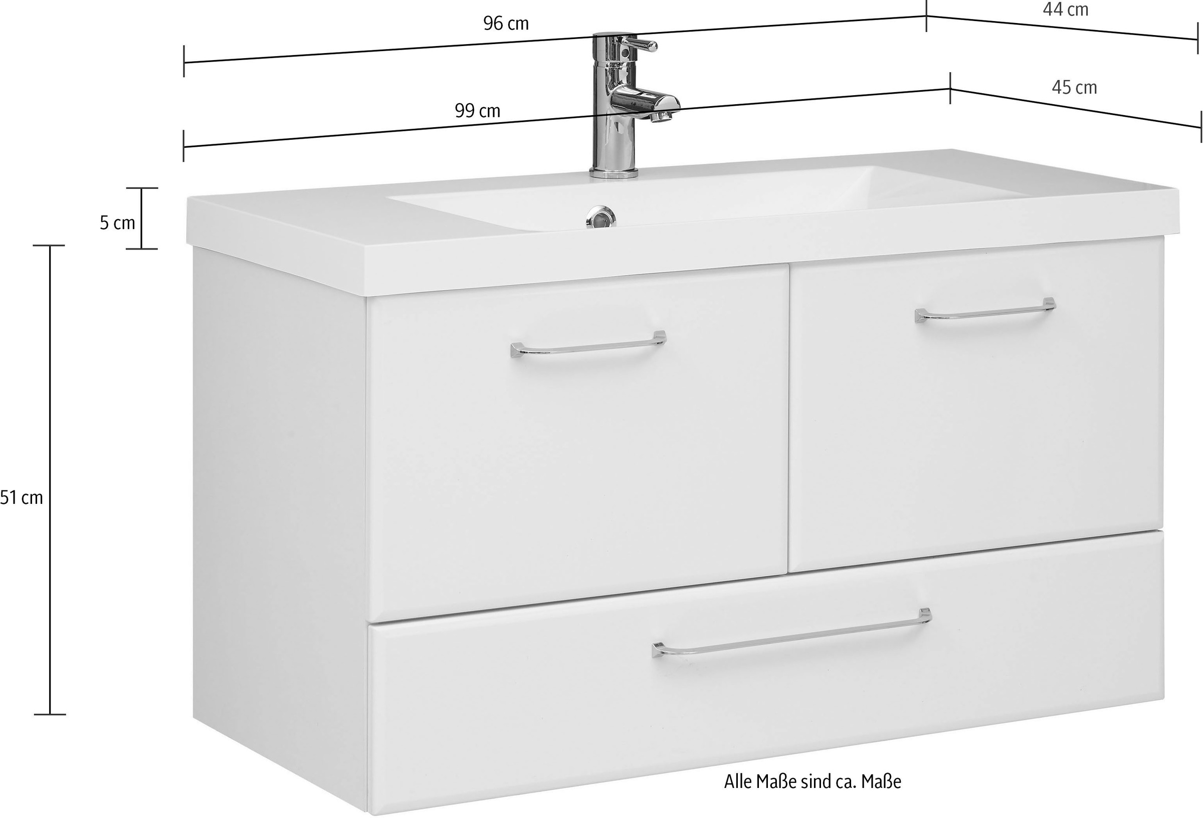 Saphir Badmöbel-Set »Quickset 341 3-teilig, Mineralmarmor-Waschtisch und LED-Spiegelschrank«, (Set, 3 St.), mit Midischrank, inkl. Türdämpfer, 7 Türen, 1 Schublade