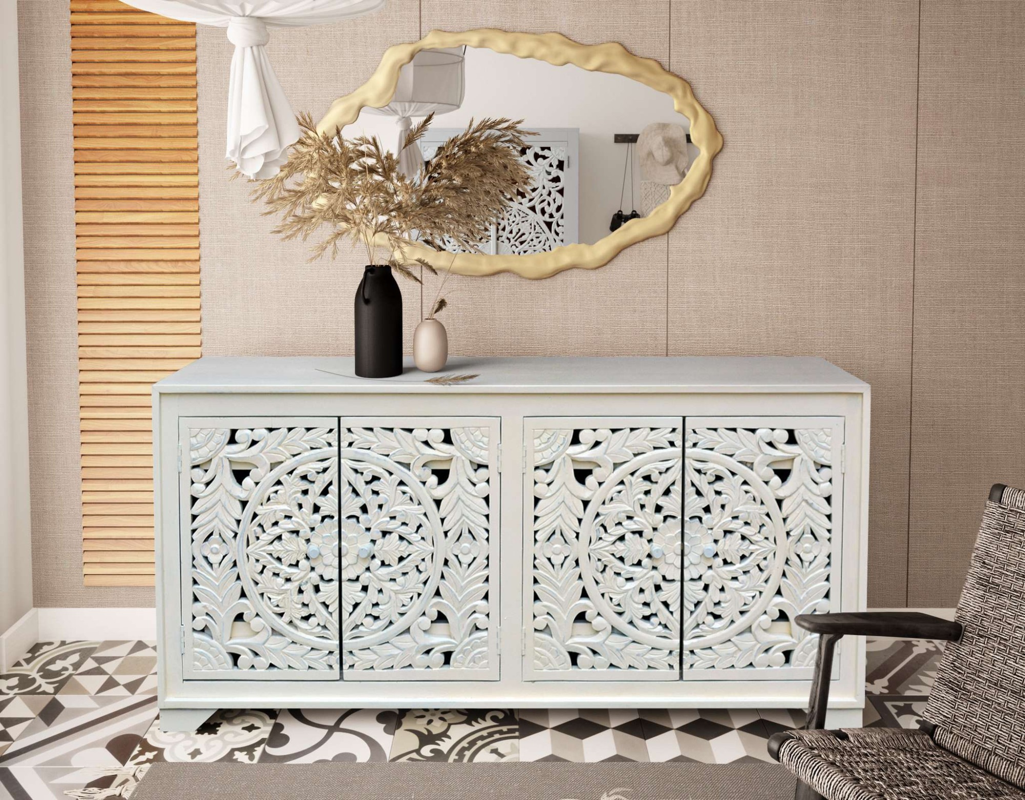Home affaire Sideboard »Kenmare«, Kommode aus Mangoholz, dekorative Schnitz günstig online kaufen
