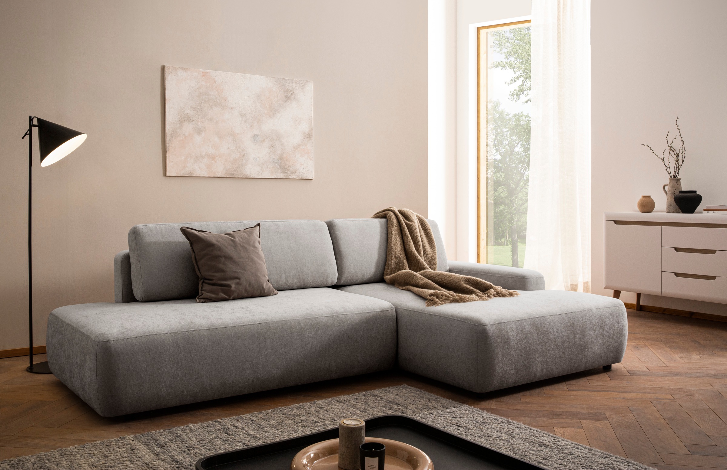 Home affaire Ecksofa »TORGE, Schlafsofa Cord, Samtvelours u. Strukur fein, günstig online kaufen