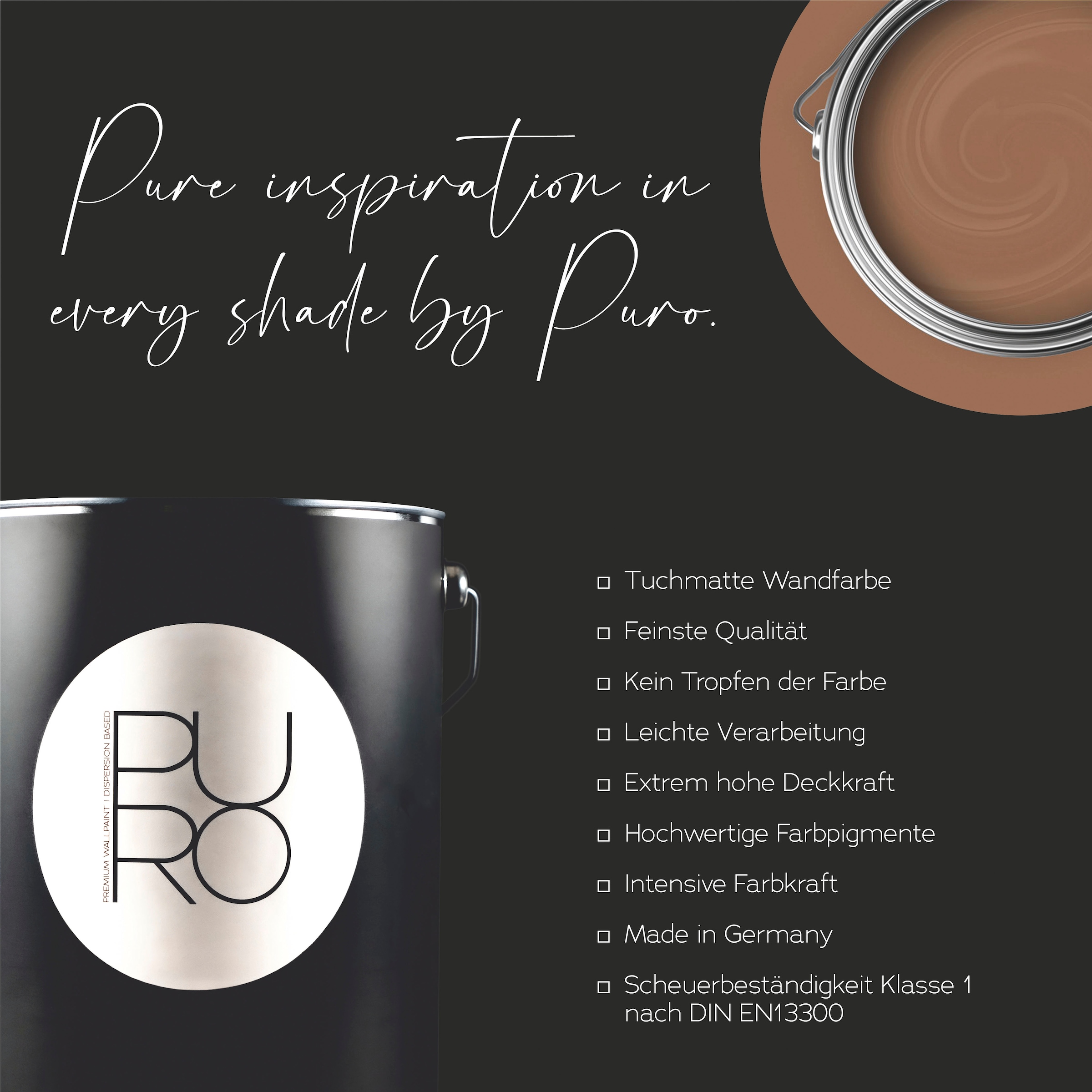 A.S. Création Wandfarbe »Premium Innenwandfarbe PURO Tuchmatt soothing brown« ideal für Wohnzimmer, Schlafzimmer, Flur und Küche, Farbwelt Braun