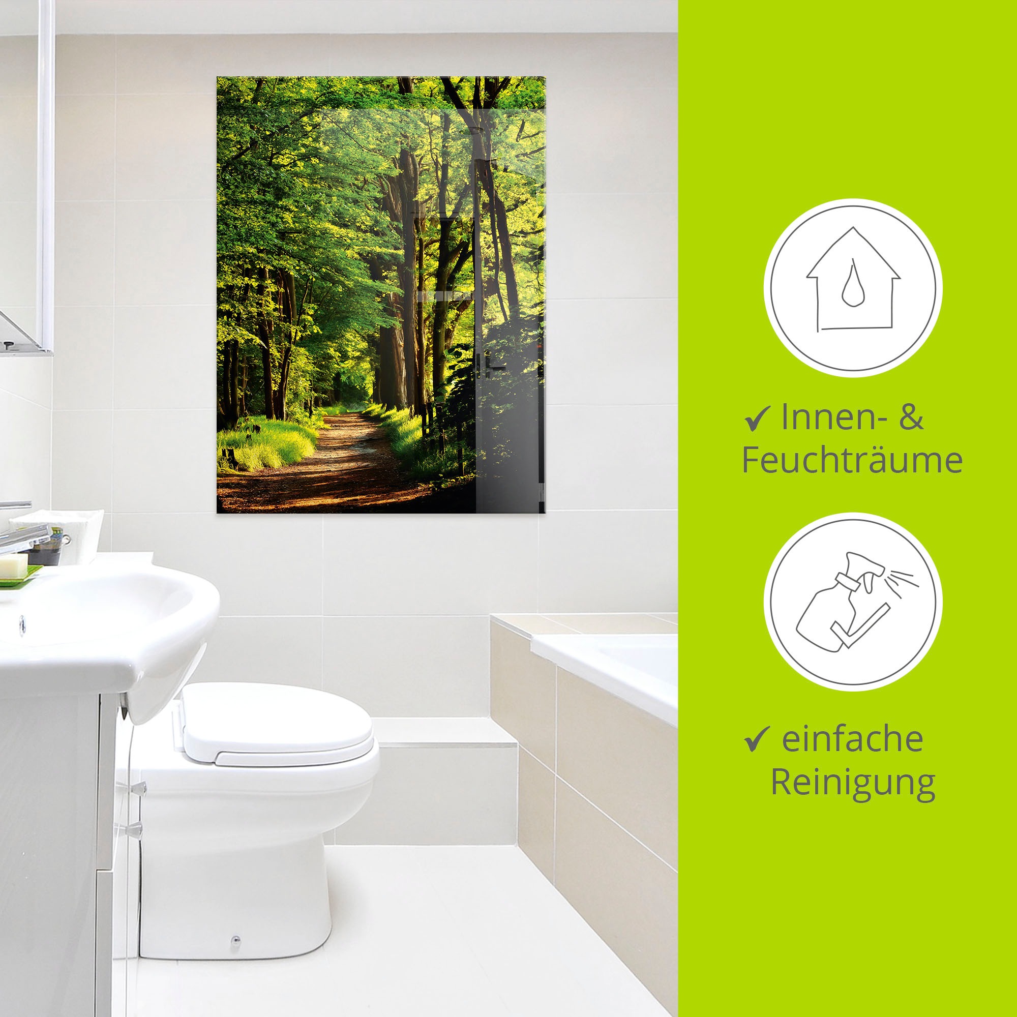 Artland Glasbild »Weg im Wald« Wald 1 Stk. tlg. in verschiedenen Größen