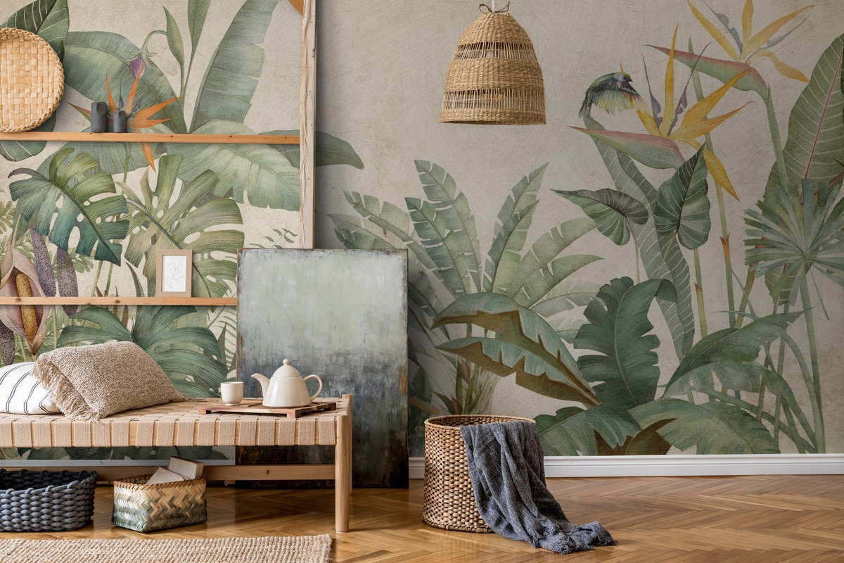 A.S. Création Vliestapete »Tropen-Tapete mit Blättern und Vögeln Grün Beige günstig online kaufen