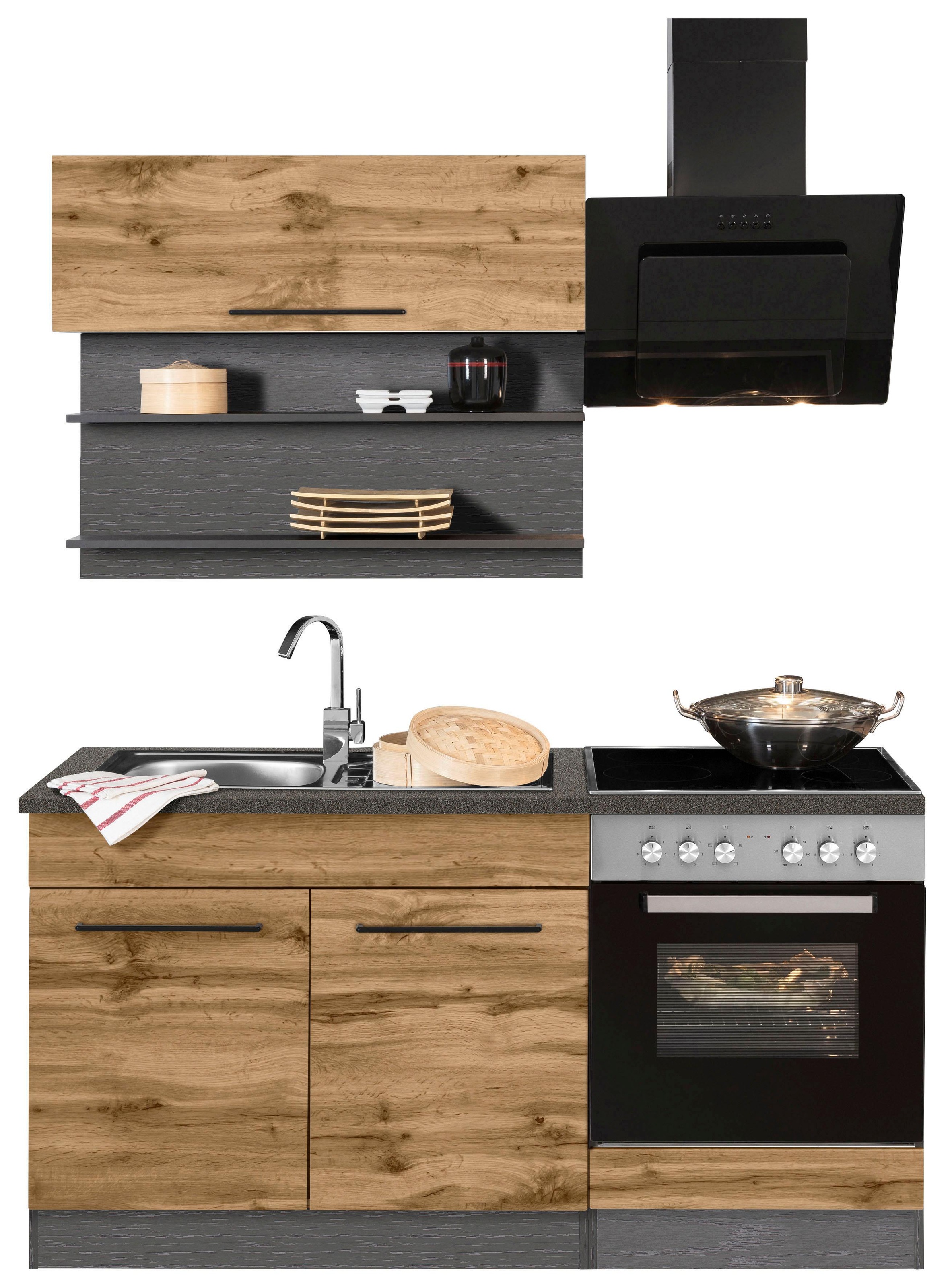 KOCHSTATION Küchenzeile »KS-Tulsa«, Breite 160 cm, schwarze Metallgriffe, hochwertige MDF Fronten