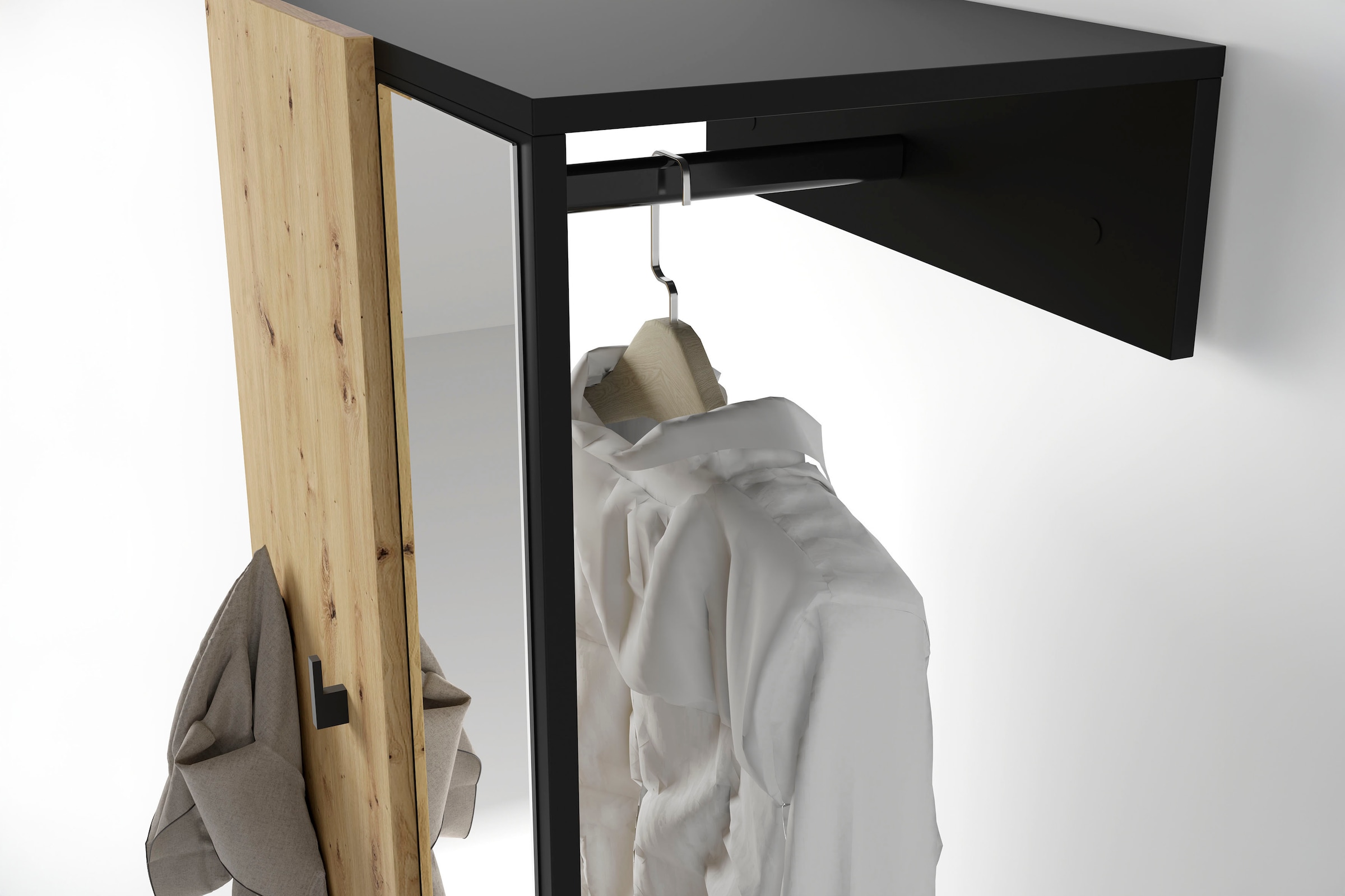 byLIVING Kompaktgarderobe »Dielen - Set Andorra« 1 Stk. tlg. maximale Ordnung auf wenig Fläche mit Spiegel, Kleiderstange und Haken