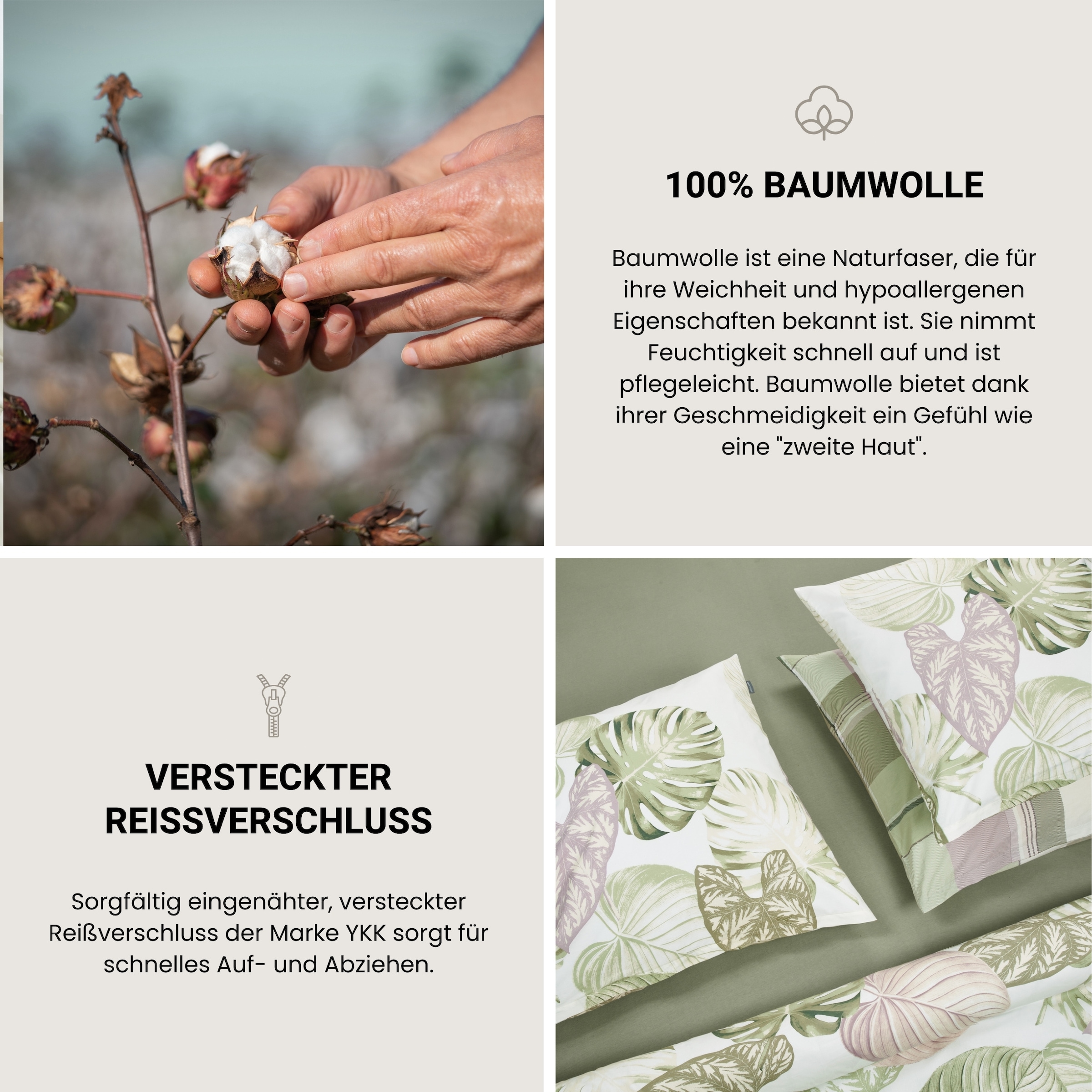 Schiesser Bettwäsche »Bretta aus weicher Baumwolle mit filigranem Palmwedel-Muster«, Made in Green