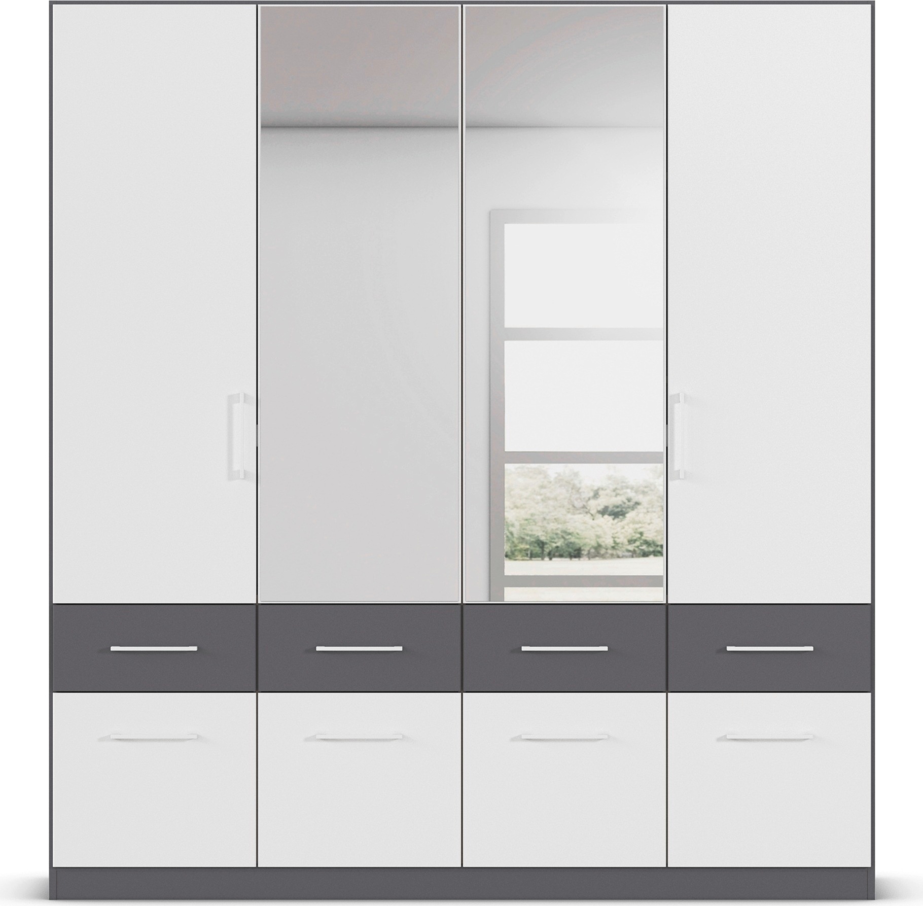 rauch Kleiderschrank »Kleiderschrank Schrank Garderobe Wäscheschrank DUNDEE«, (mit 3 Griff-Varianten), Schubladen in zwei Höhen, optional mit Spiegel MADE IN GERMANY